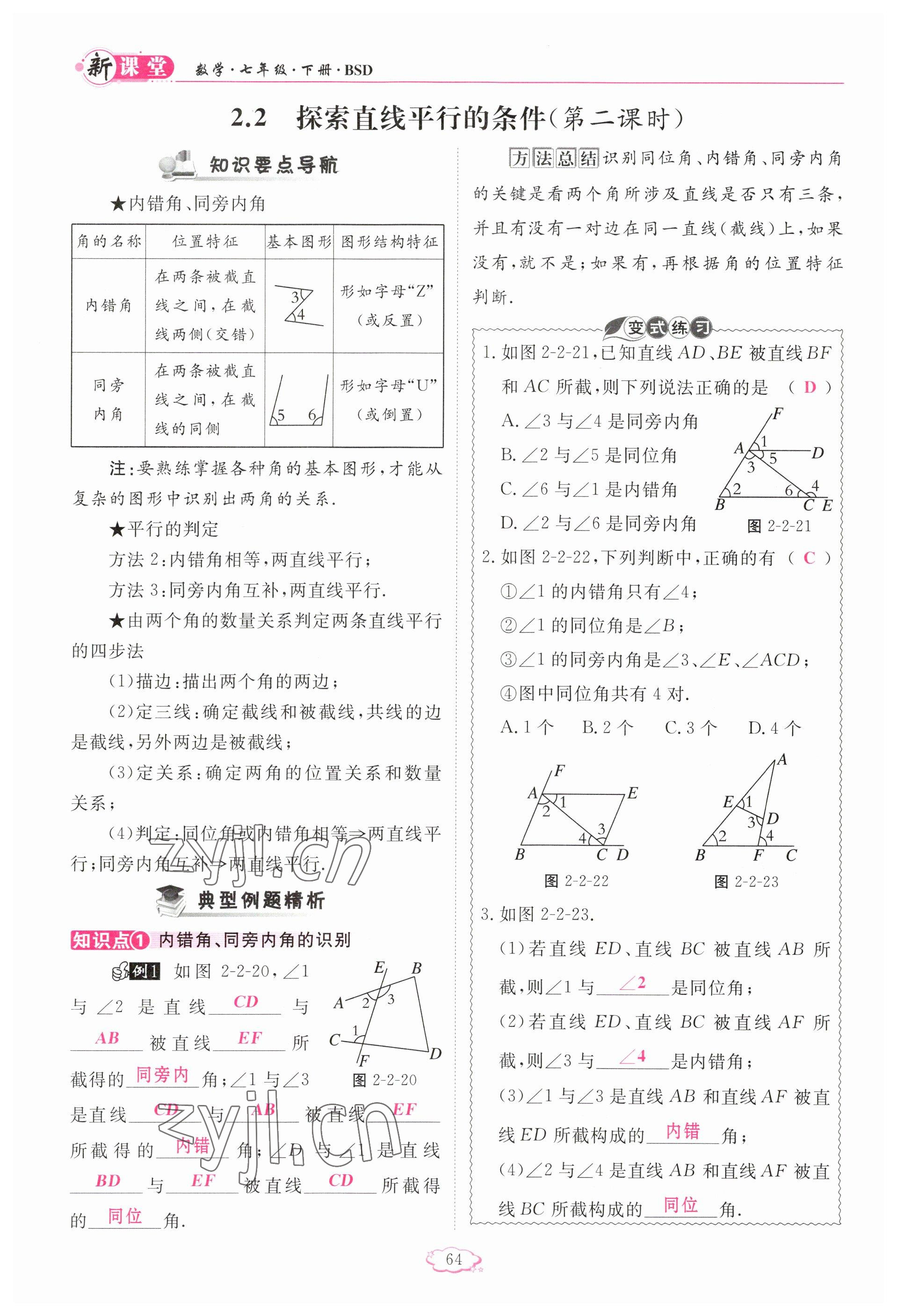 2023年啟航新課堂七年級數(shù)學(xué)下冊北師大版 參考答案第64頁