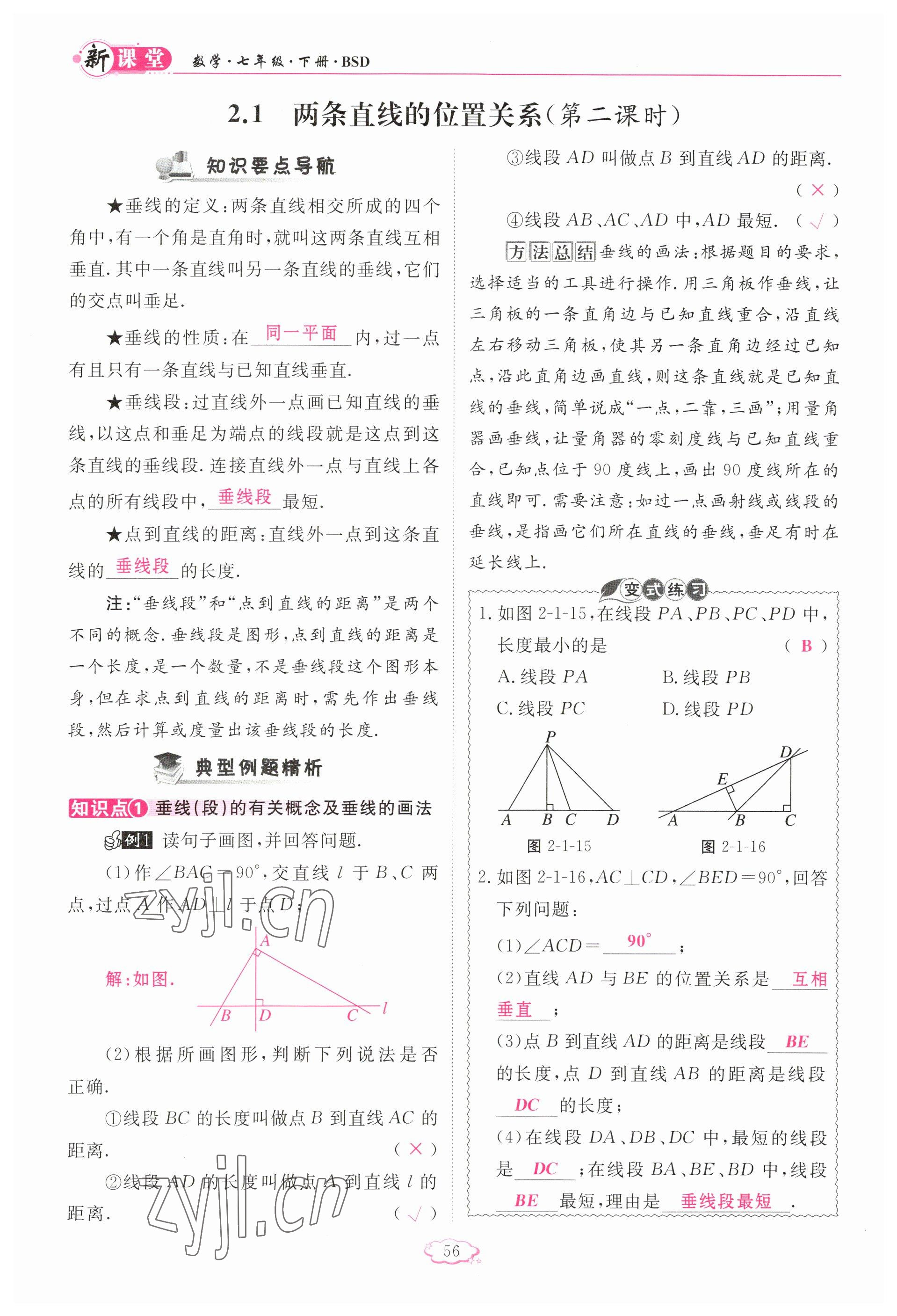 2023年啟航新課堂七年級數(shù)學(xué)下冊北師大版 參考答案第56頁