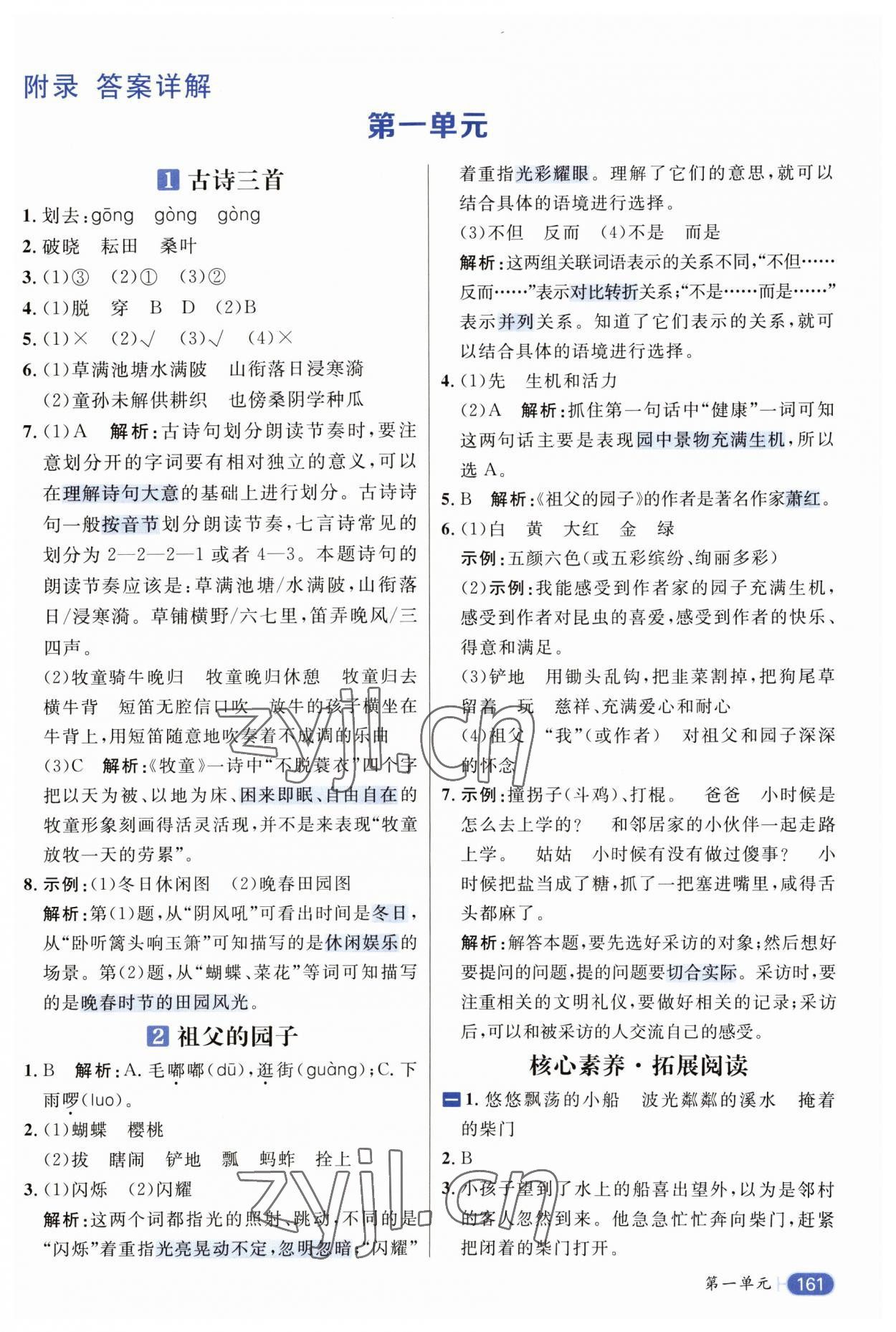 2023年核心素養(yǎng)天天練五年級語文下冊人教版 參考答案第1頁