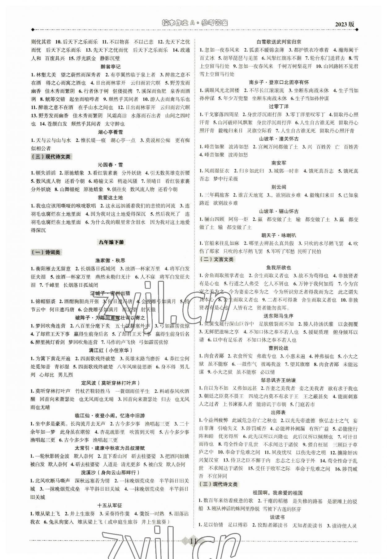 2023年新课标中考宝典语文浙江专版 参考答案第11页