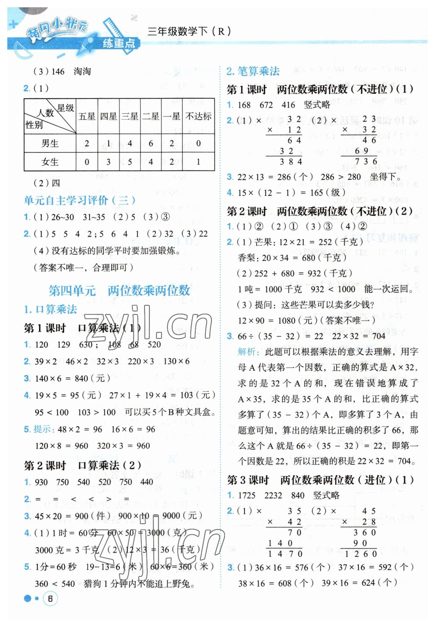 2023年黃岡小狀元練重點三年級數(shù)學(xué)下冊人教版 第6頁