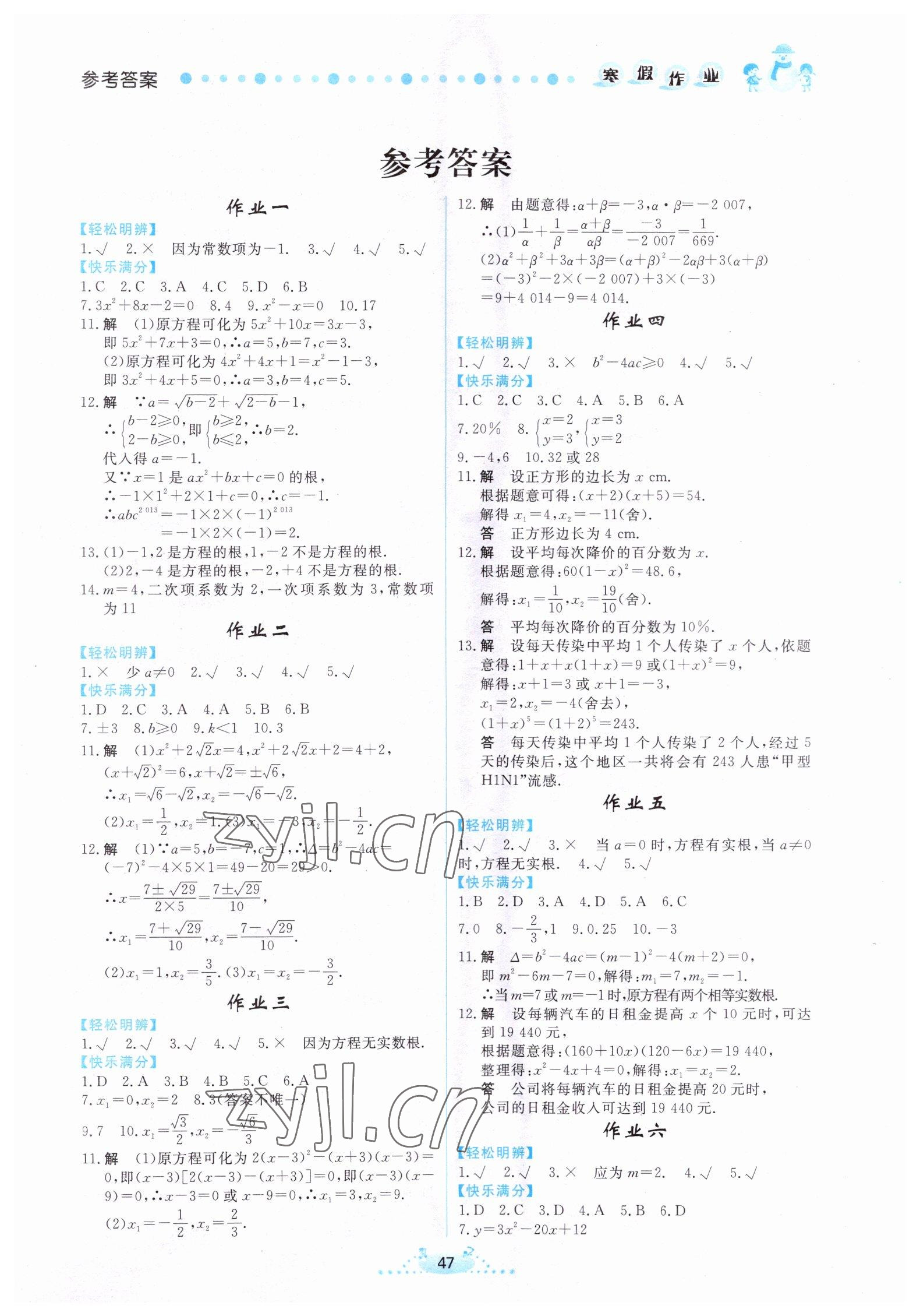 2023年寒假作业九年级数学内蒙古人民出版社 第1页