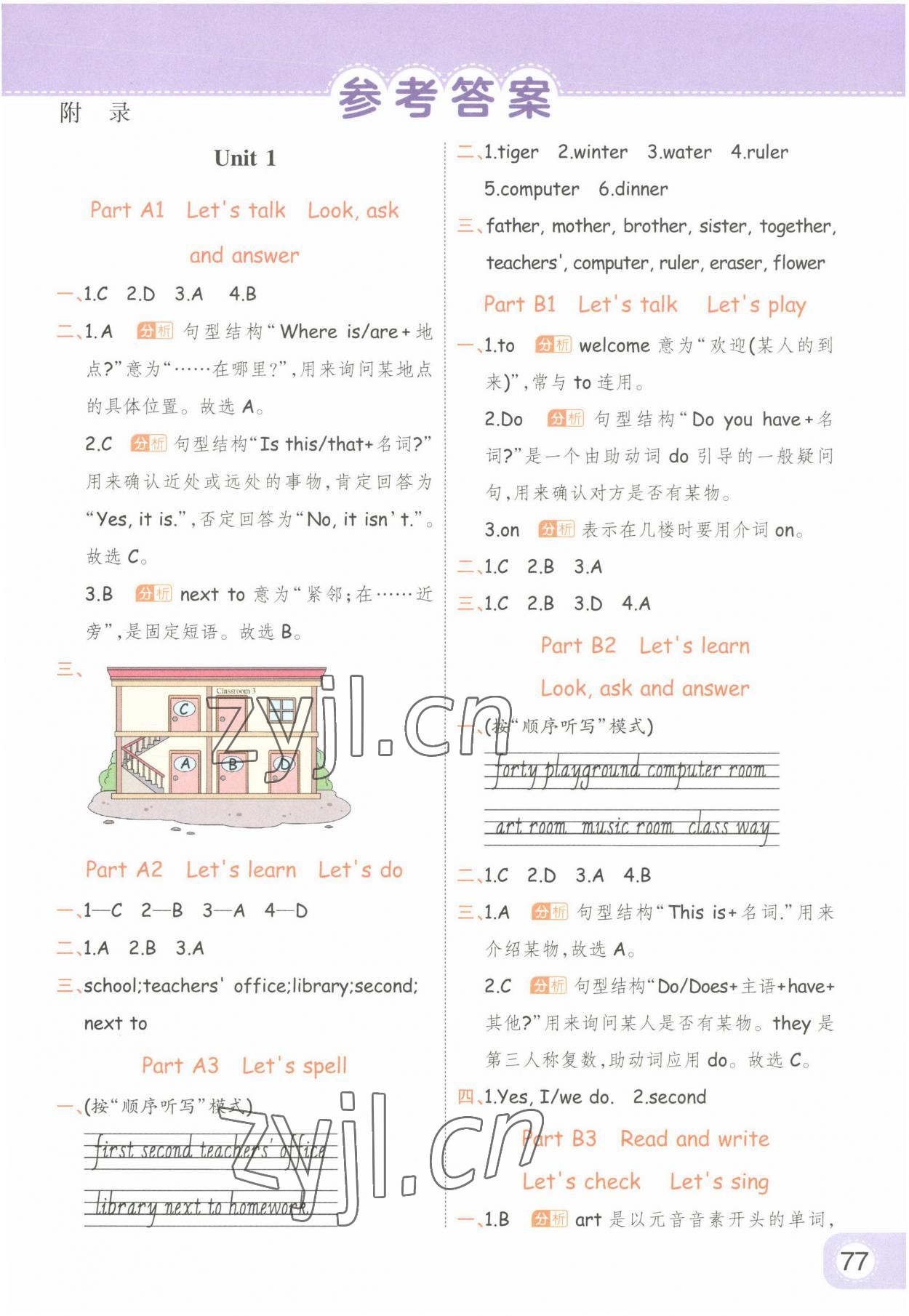 2023年黃岡同步練一日一練四年級英語下冊人教版 參考答案第1頁