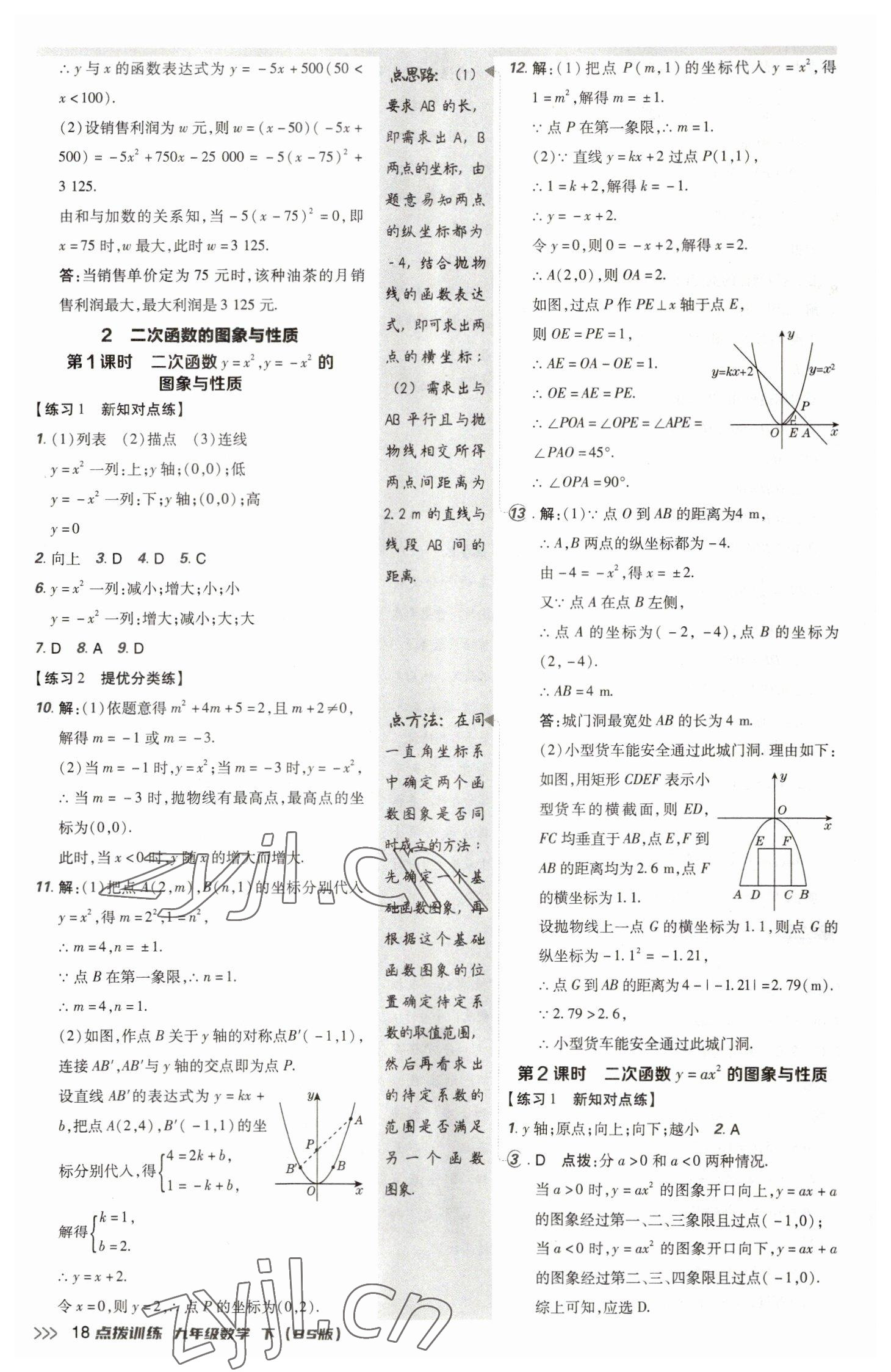 2023年點撥訓練九年級數(shù)學下冊北師大版 參考答案第18頁