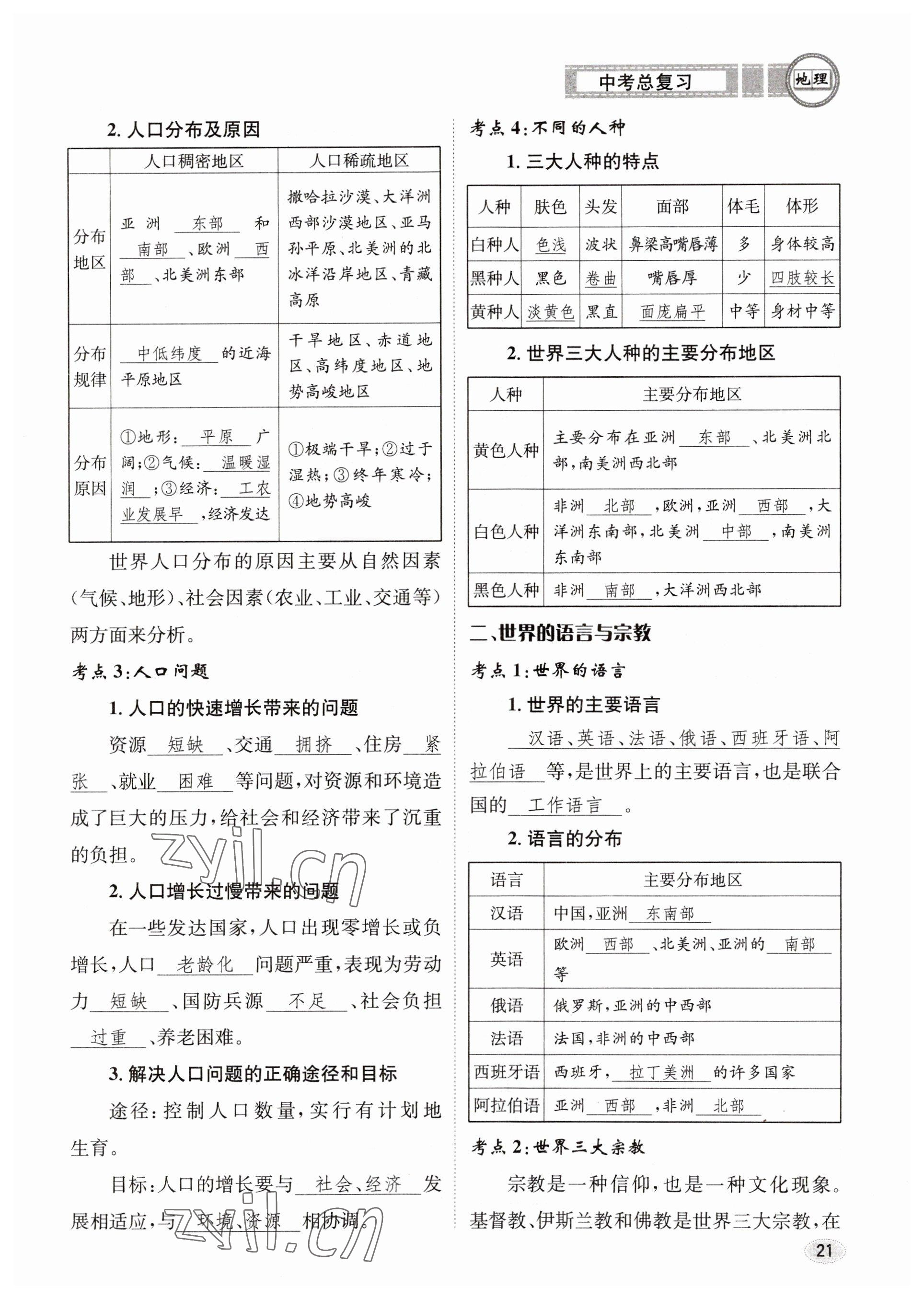 2023年中考总复习长江出版社地理 参考答案第21页