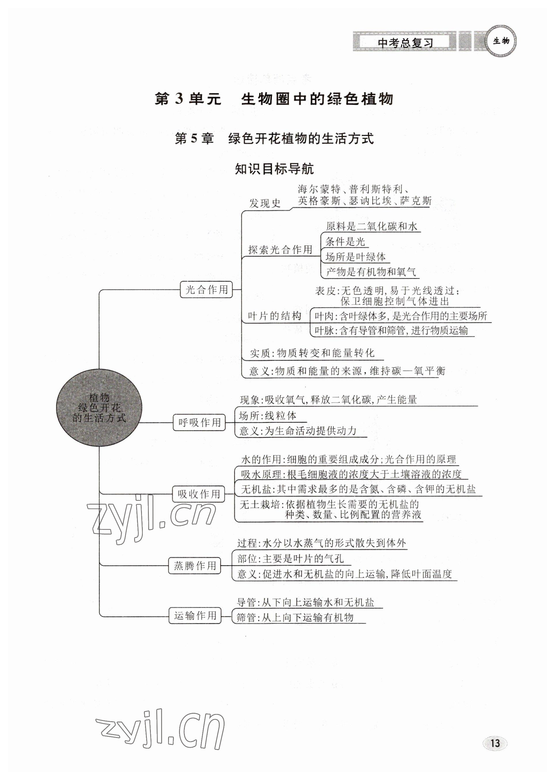 2023年中考總復(fù)習(xí)長江出版社生物 參考答案第13頁