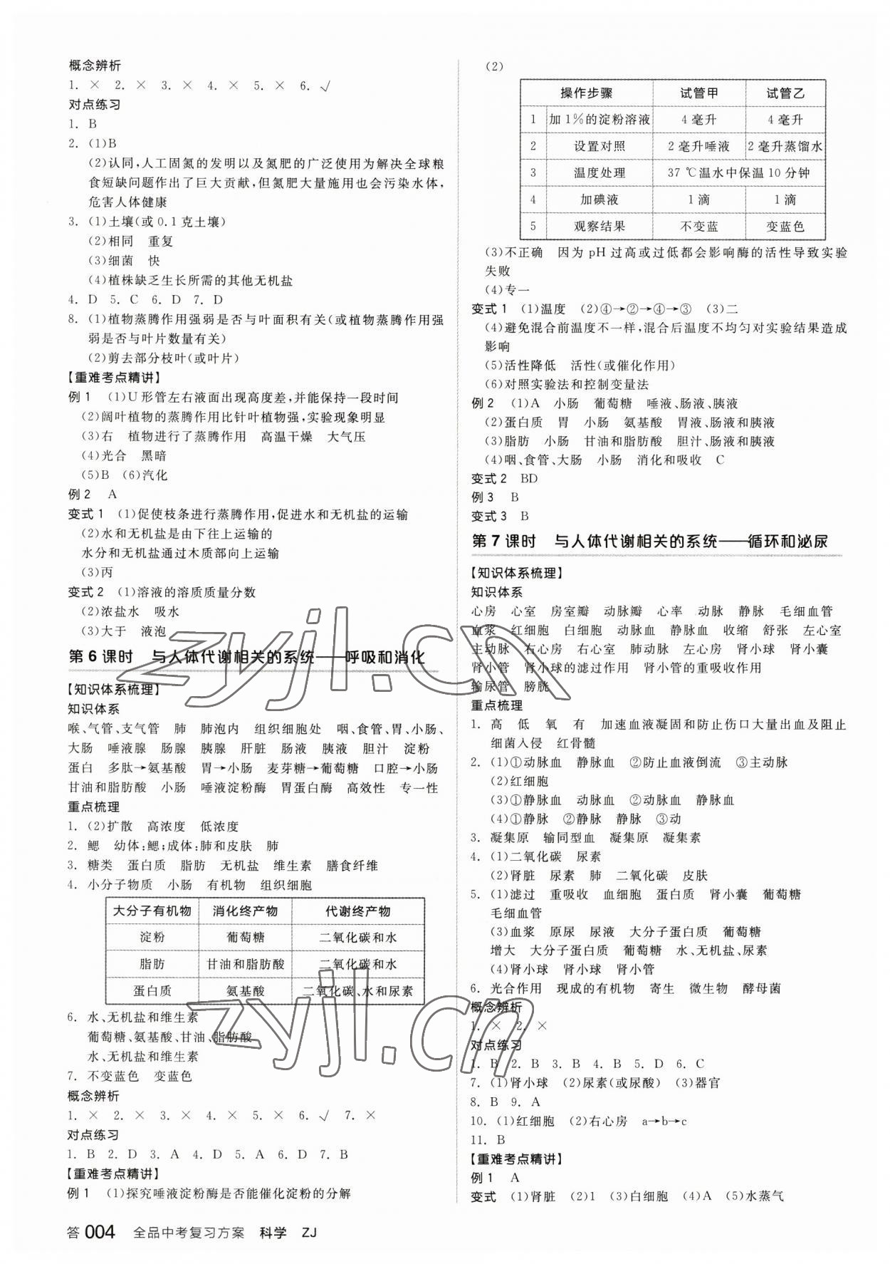 2023年全品中考復(fù)習(xí)方案科學(xué)浙教版浙江專版 參考答案第3頁