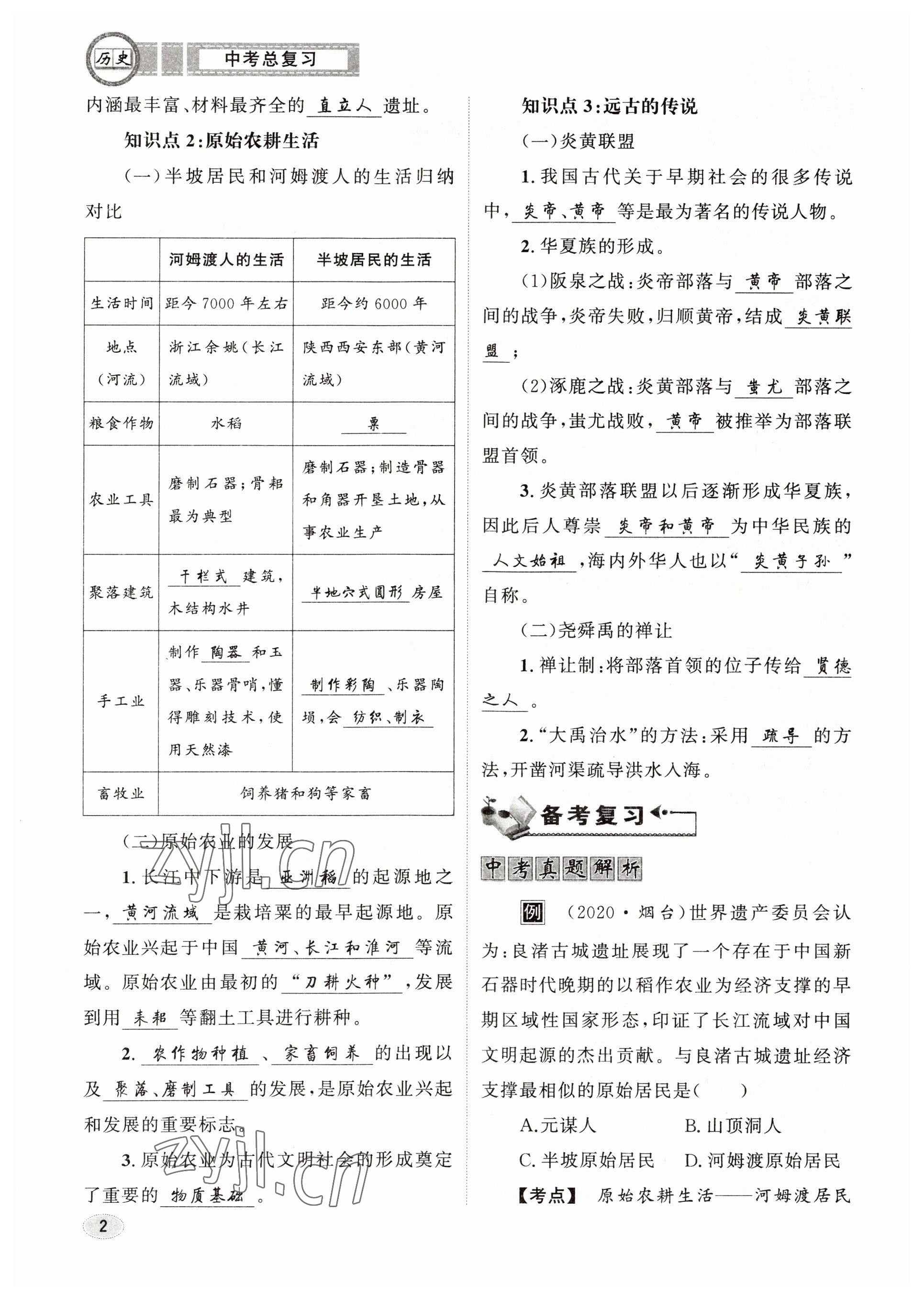 2023年中考總復(fù)習(xí)長(zhǎng)江出版社歷史 參考答案第2頁(yè)