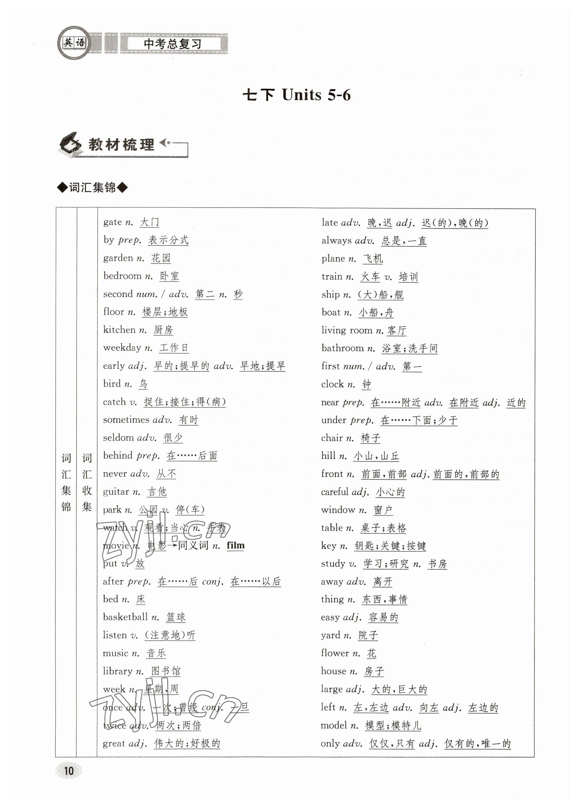 2023年中考總復(fù)習(xí)長(zhǎng)江出版社英語(yǔ) 參考答案第10頁(yè)