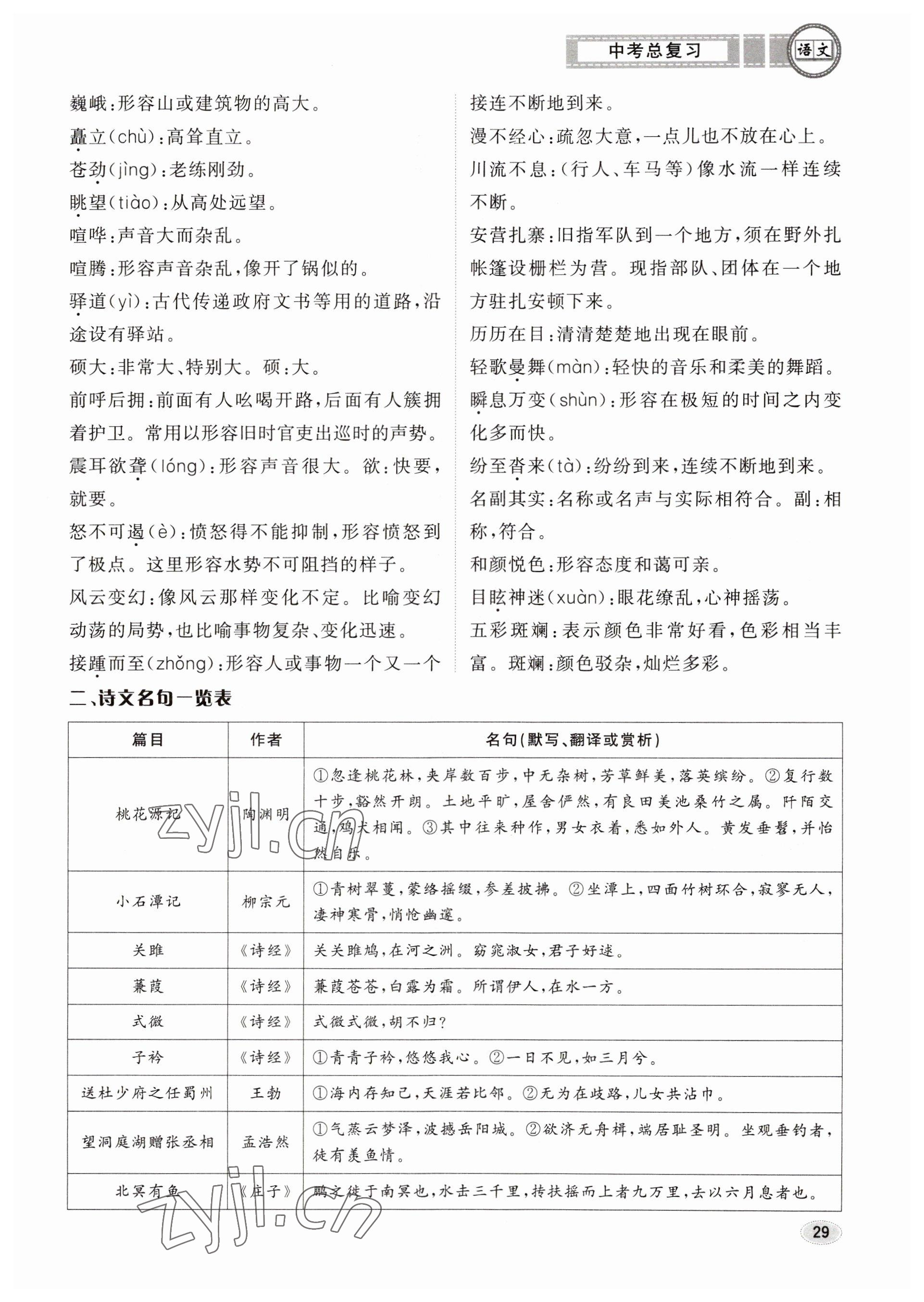 2023年中考總復(fù)習(xí)長江出版社語文 參考答案第29頁