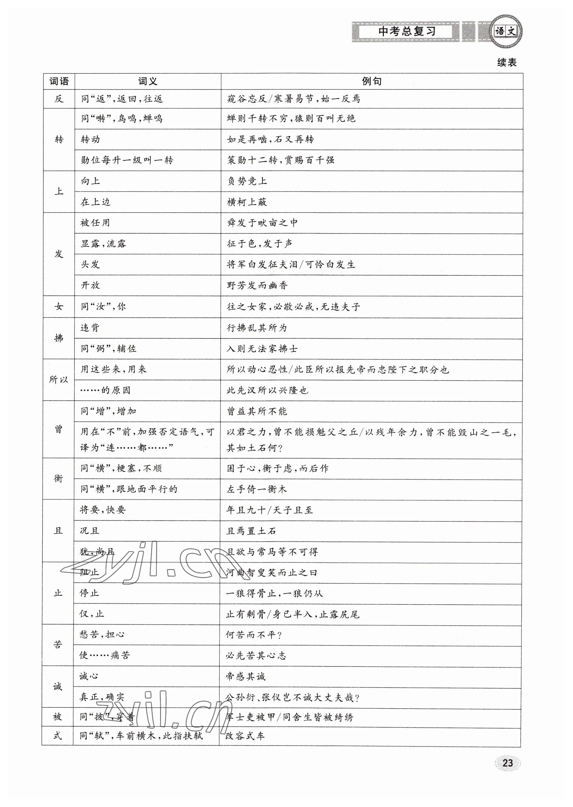 2023年中考總復(fù)習(xí)長(zhǎng)江出版社語文 參考答案第23頁