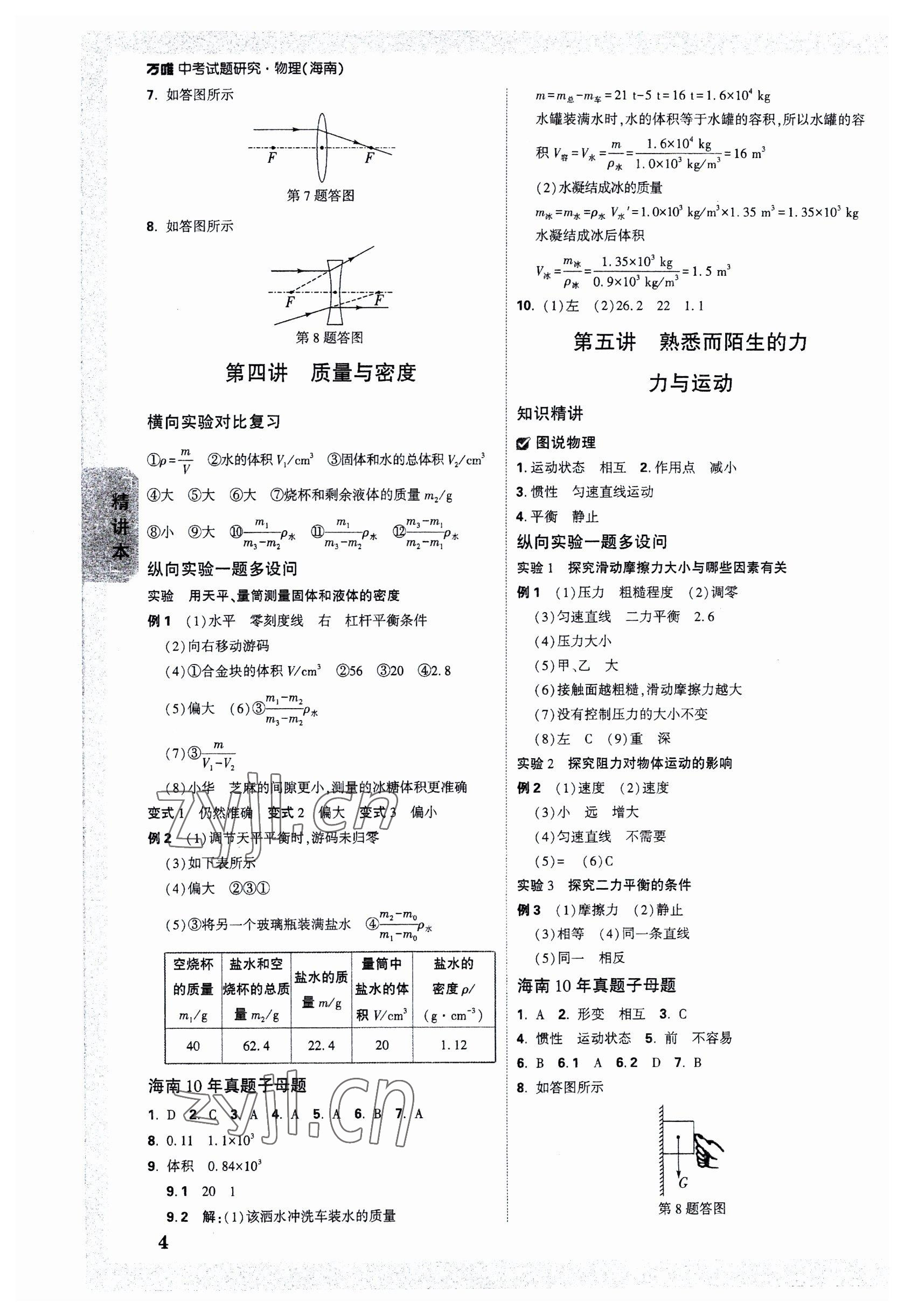 2023年萬(wàn)唯中考試題研究物理海南專(zhuān)版 參考答案第3頁(yè)