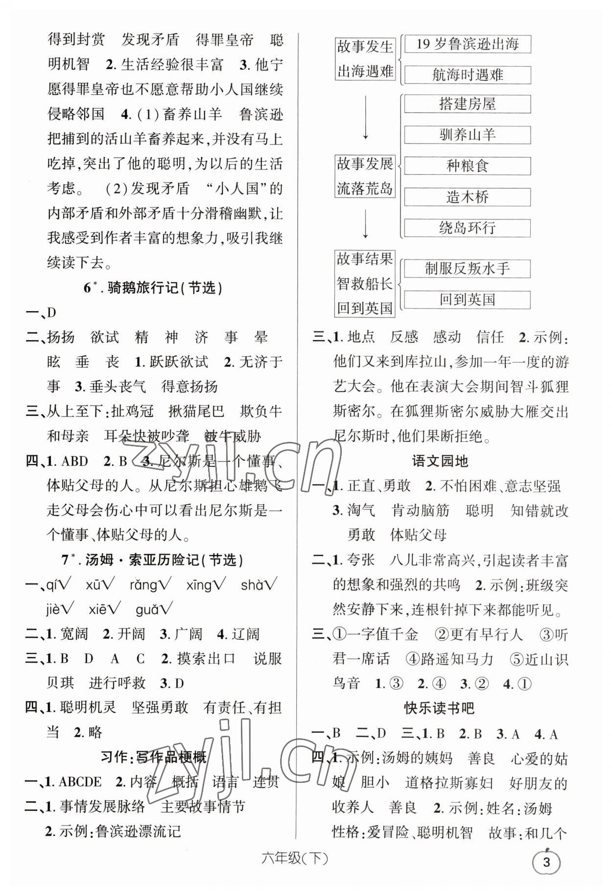 2023年語文要素天天練六年級下冊人教版 參考答案第3頁