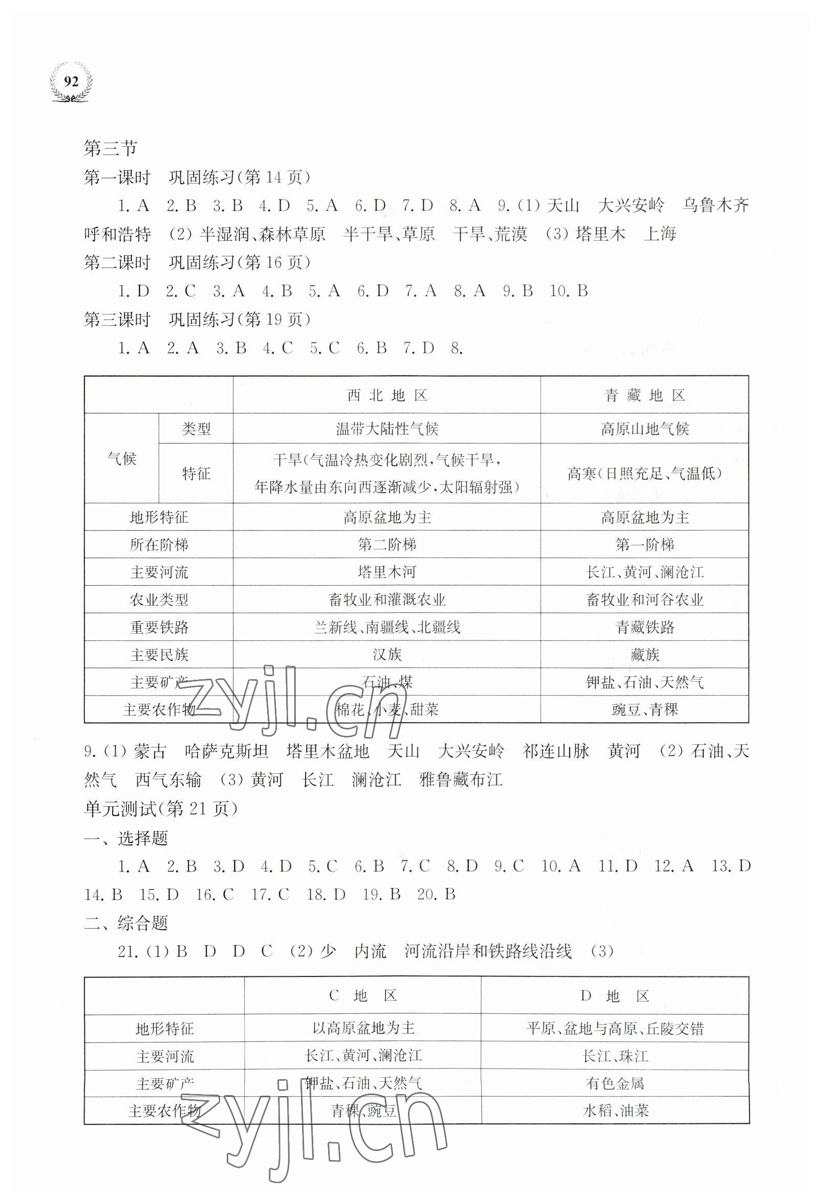 2023年探究与训练八年级地理下册湘教版 参考答案第2页