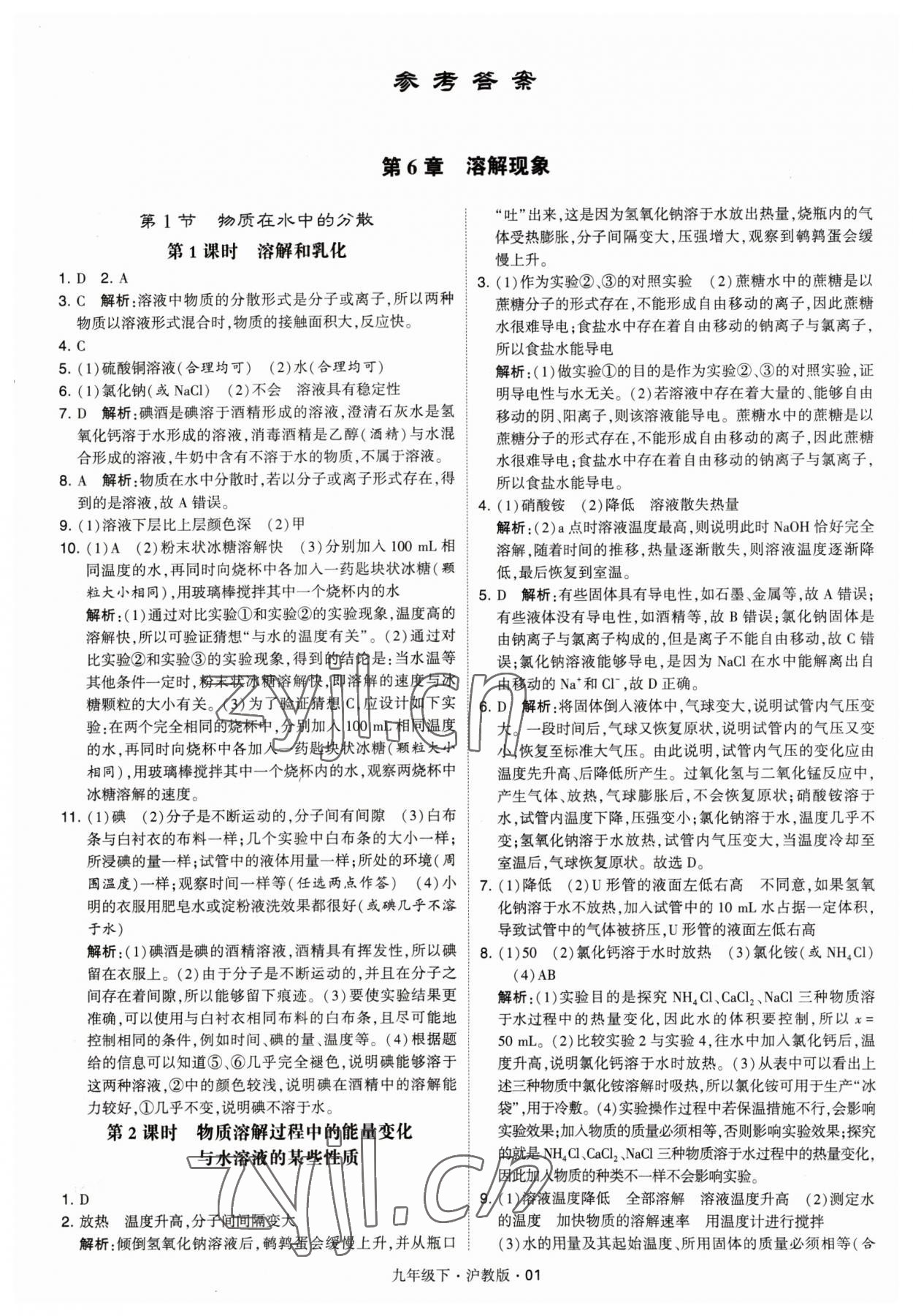 2023年經(jīng)綸學(xué)典學(xué)霸九年級化學(xué)下冊滬教版 參考答案第1頁