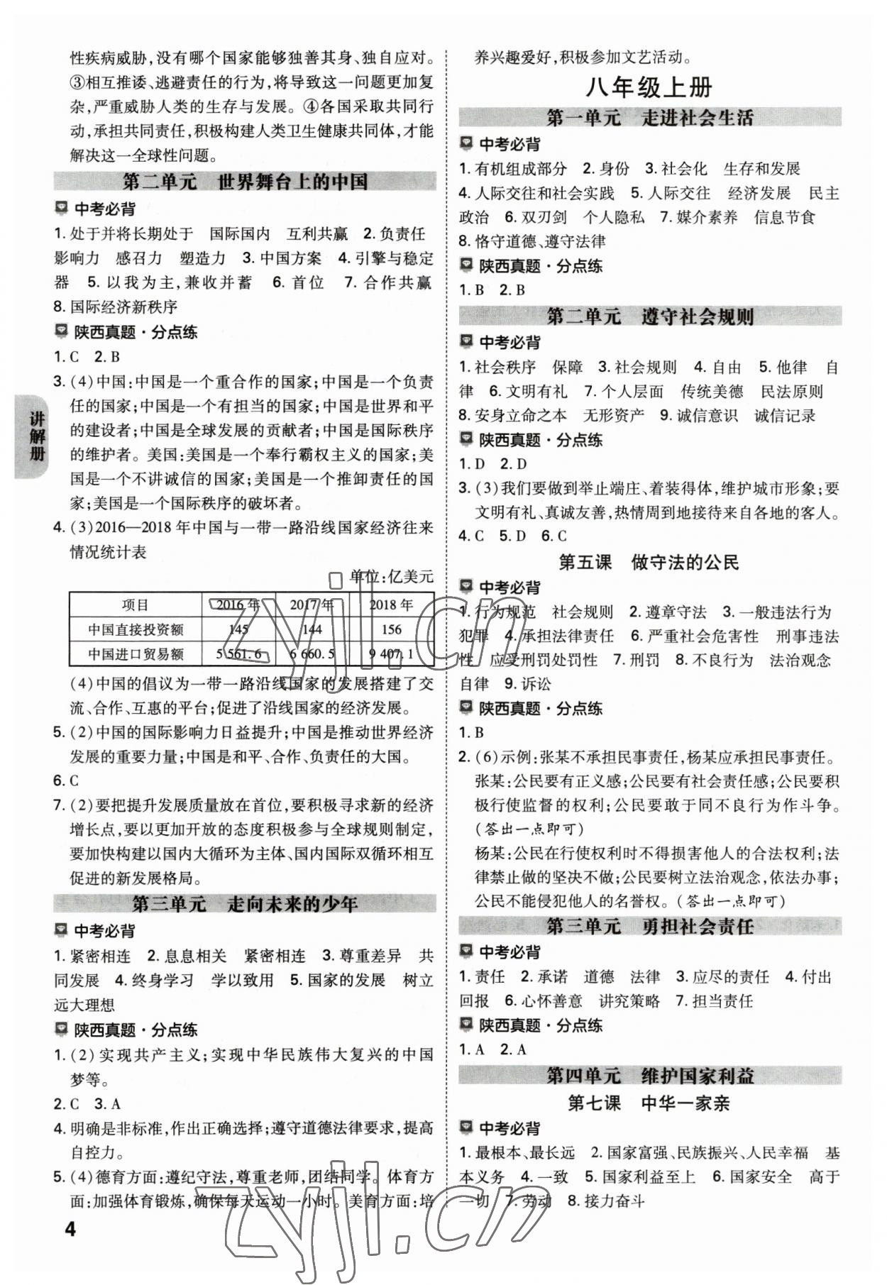 2023年中考一練通道德與法治陜西專版 參考答案第3頁