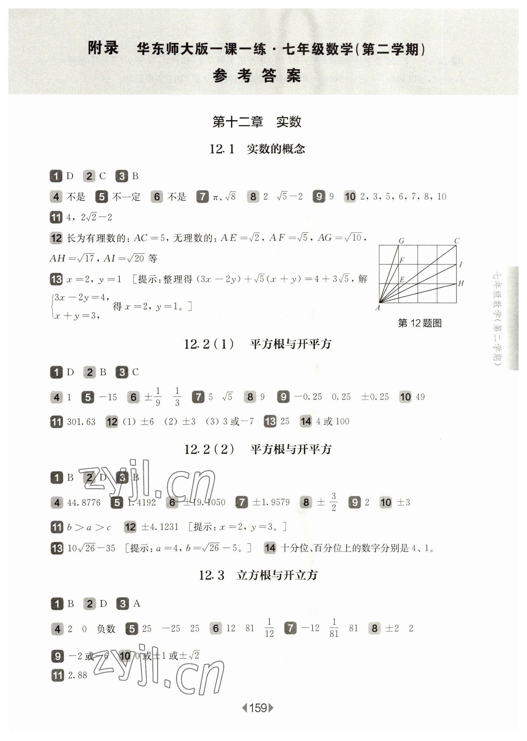 2023年華東師大版一課一練七年級數(shù)學下冊滬教版五四制 參考答案第1頁