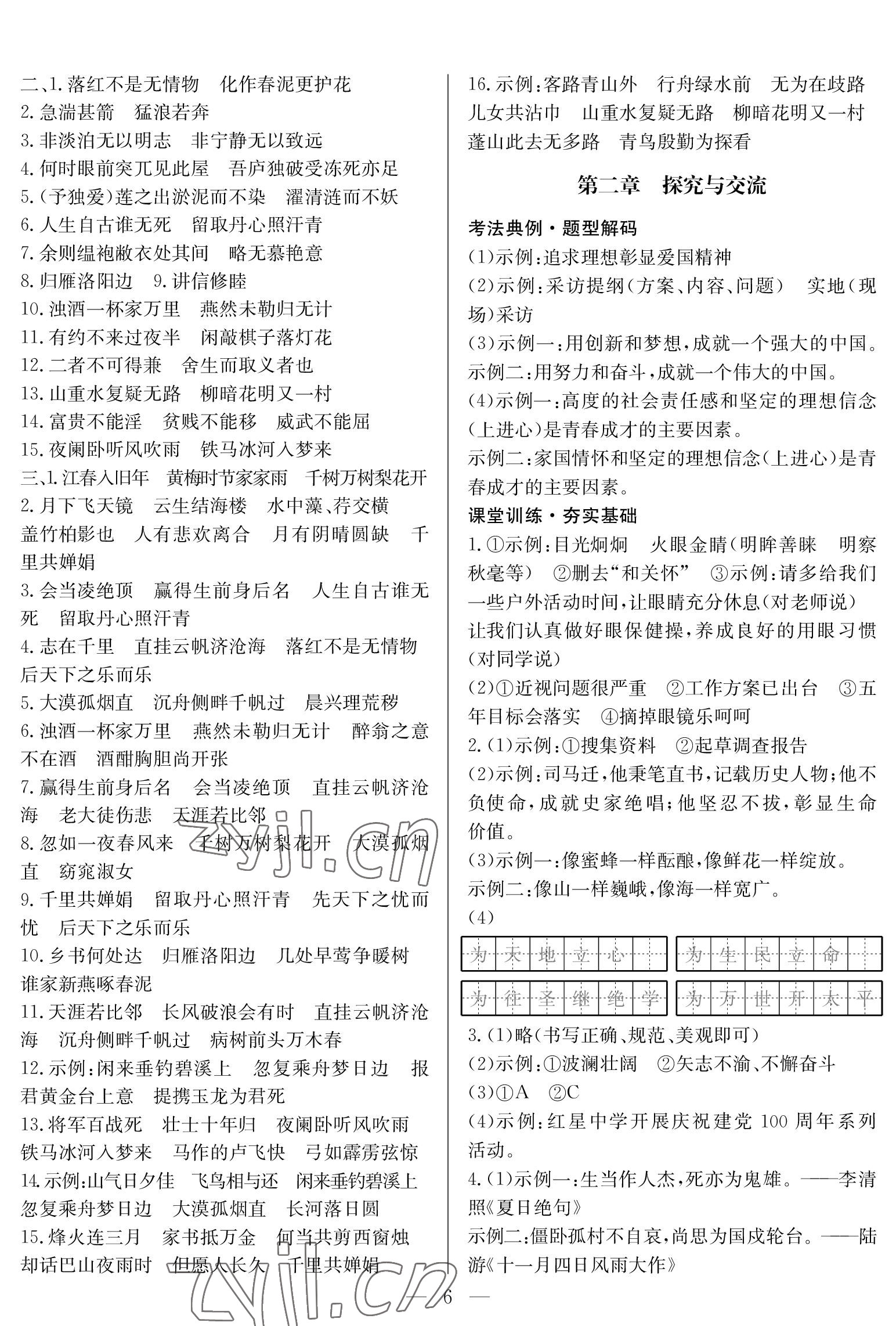 2023年中考復習指南長江少年兒童出版社語文中考 參考答案第6頁