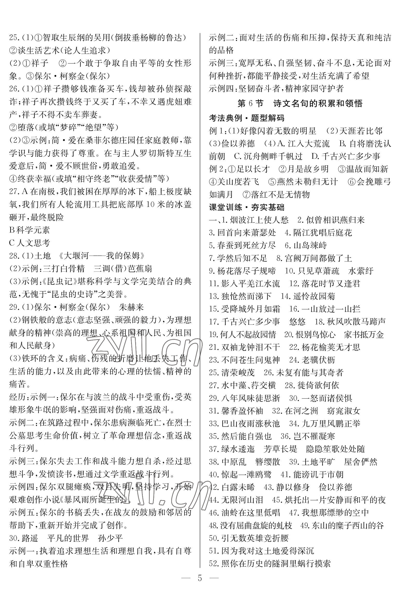 2023年中考復習指南長江少年兒童出版社語文中考 參考答案第5頁