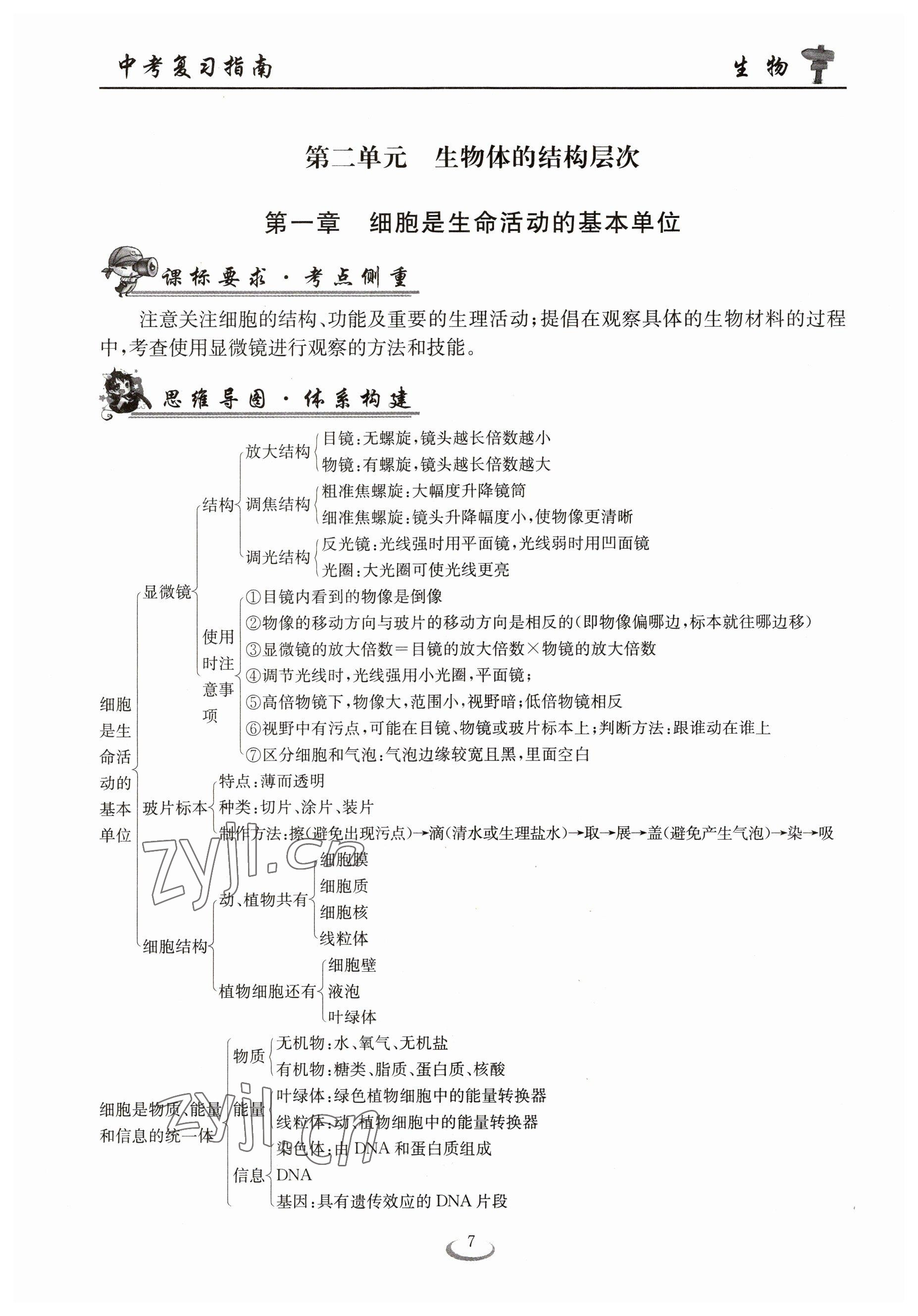 2023年中考復(fù)習(xí)指南長江少年兒童出版社生物十堰專版 參考答案第7頁