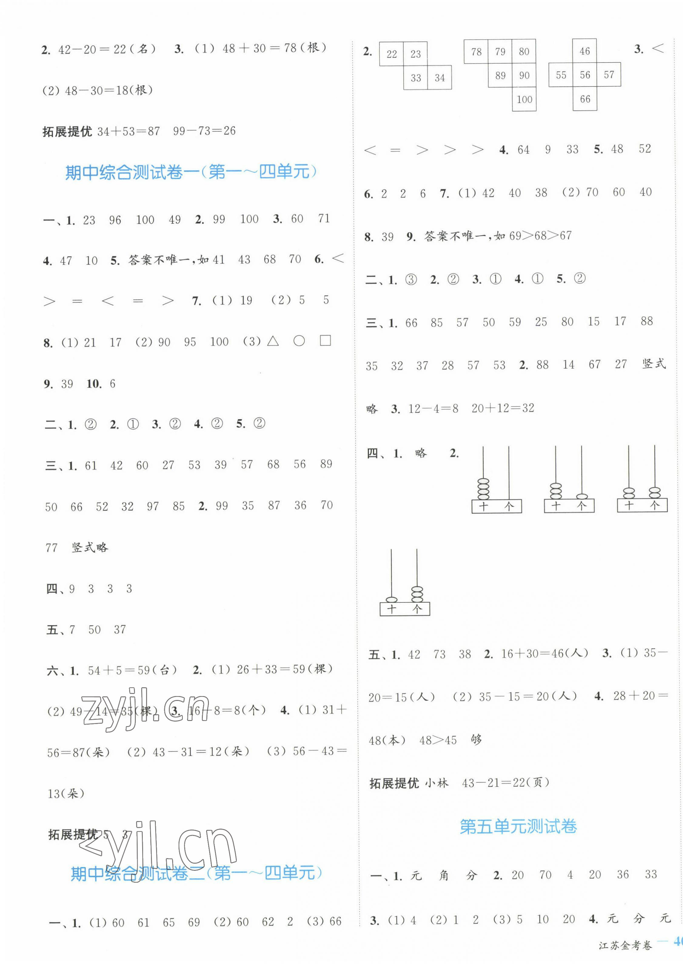 2023年江蘇金考卷一年級數(shù)學(xué)下冊蘇教版 參考答案第3頁