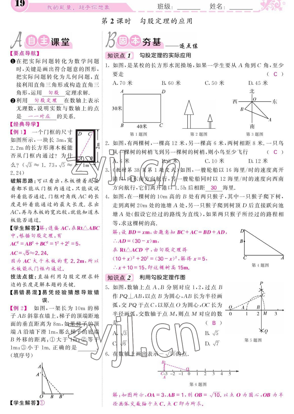 2023年课堂点睛八年级数学下册人教版宁夏专版 参考答案第19页