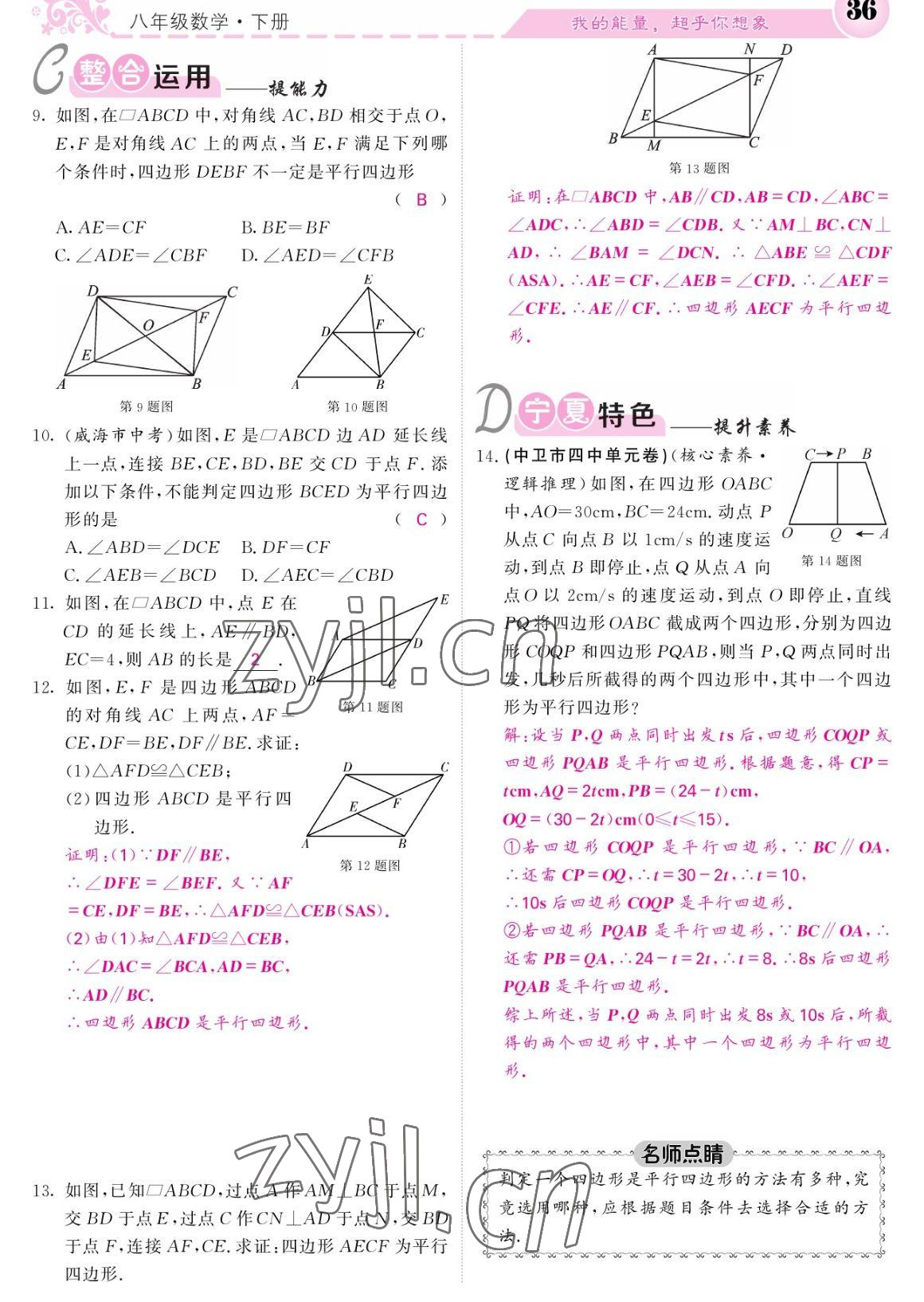 2023年课堂点睛八年级数学下册人教版宁夏专版 参考答案第36页