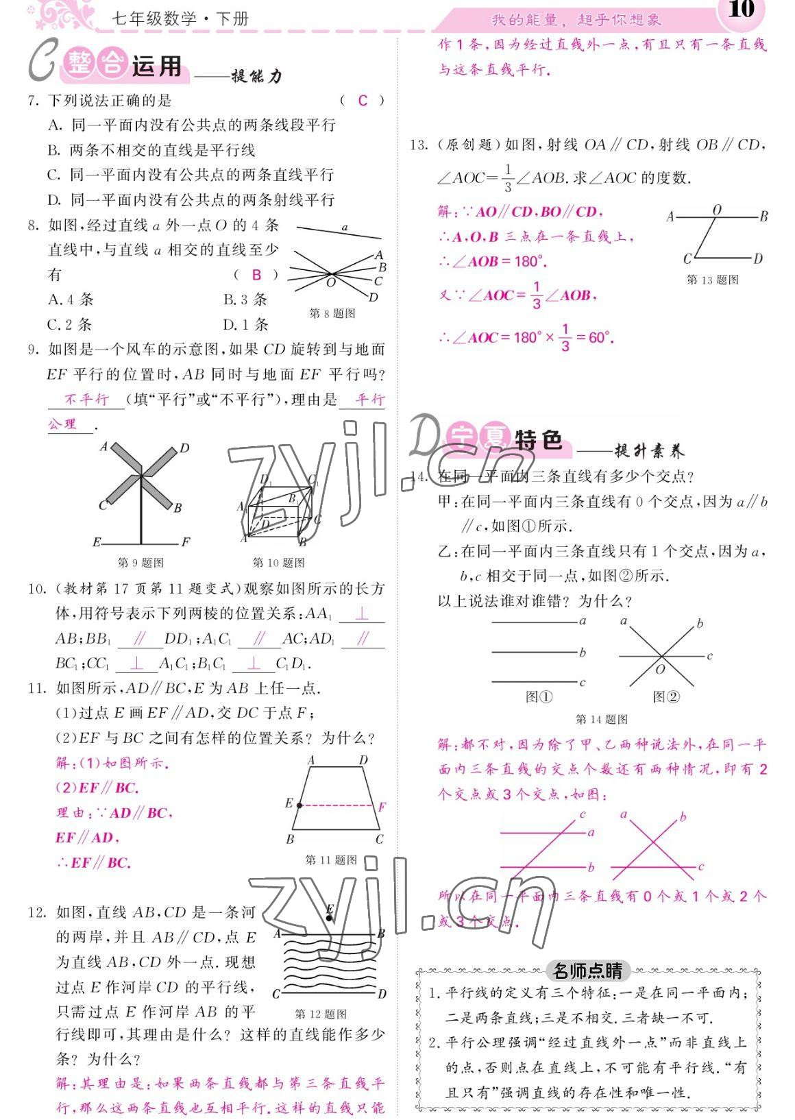 2023年課堂點睛七年級數(shù)學下冊人教版寧夏專版 參考答案第10頁