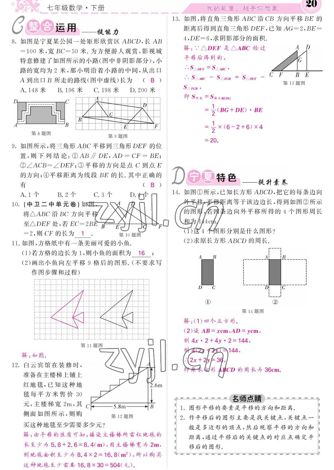 2023年課堂點(diǎn)睛七年級(jí)數(shù)學(xué)下冊(cè)人教版寧夏專版 參考答案第20頁