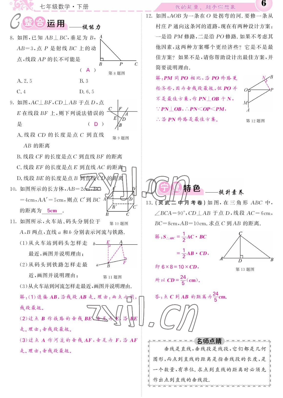 2023年课堂点睛七年级数学下册人教版宁夏专版 参考答案第6页