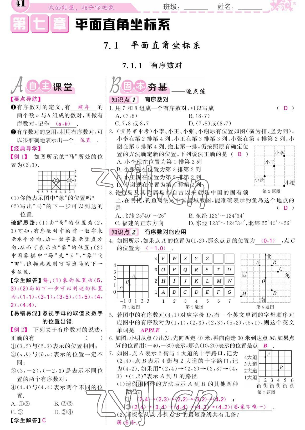 2023年課堂點(diǎn)睛七年級(jí)數(shù)學(xué)下冊(cè)人教版寧夏專版 參考答案第41頁(yè)