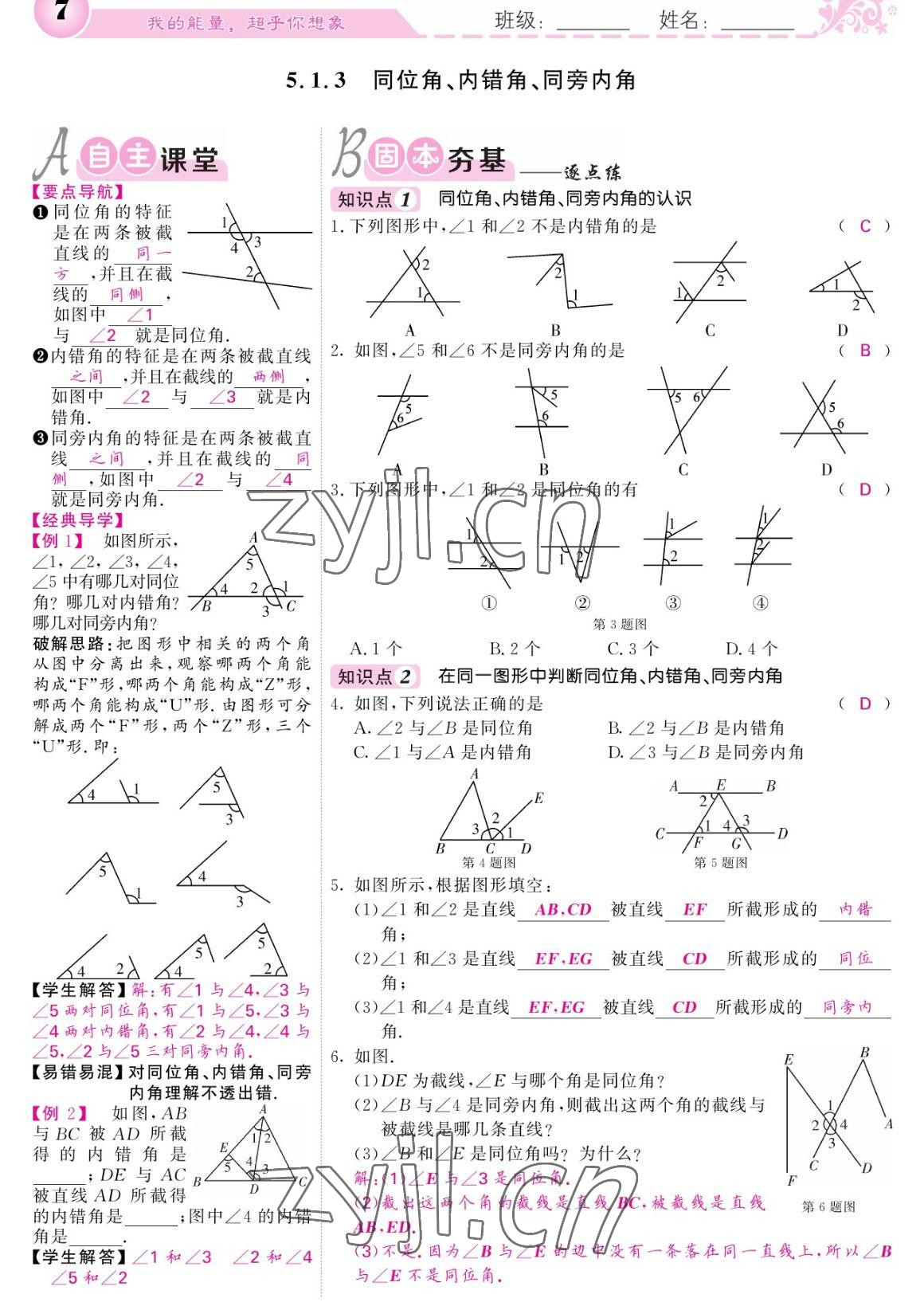 2023年課堂點(diǎn)睛七年級(jí)數(shù)學(xué)下冊(cè)人教版寧夏專(zhuān)版 參考答案第7頁(yè)