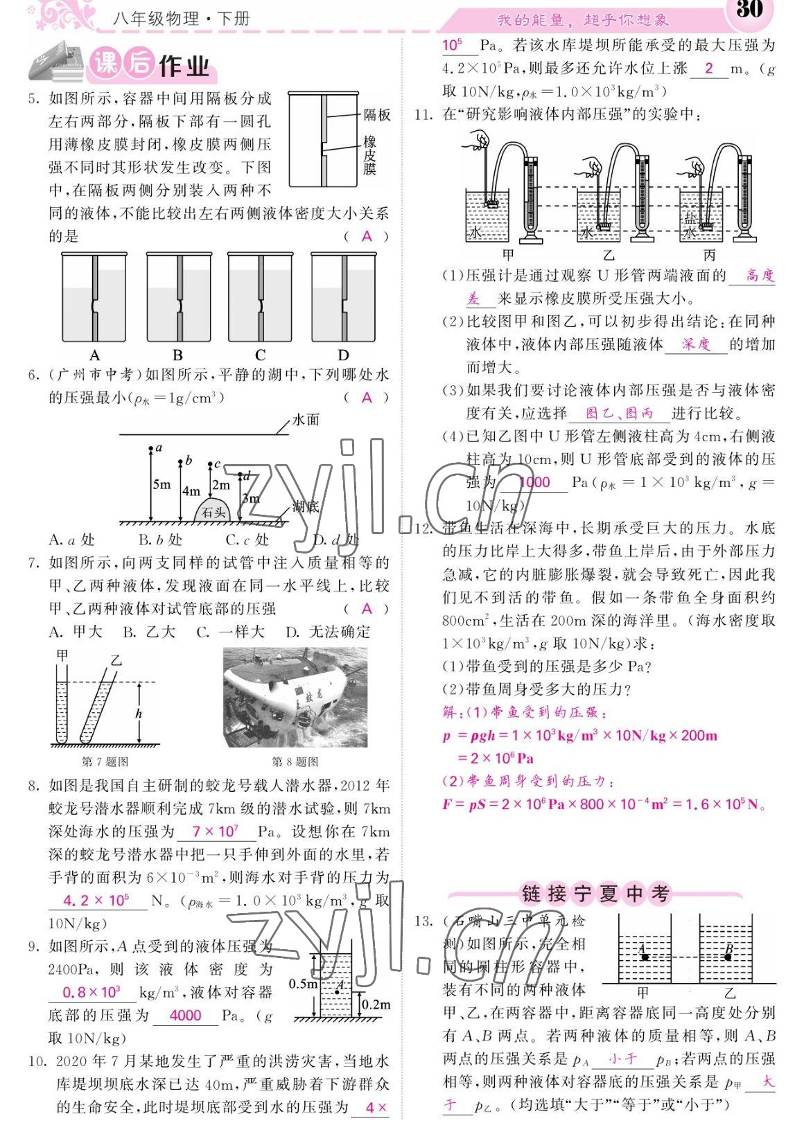 2023年課堂點(diǎn)睛八年級(jí)物理下冊(cè)人教版寧夏專(zhuān)版 參考答案第30頁(yè)