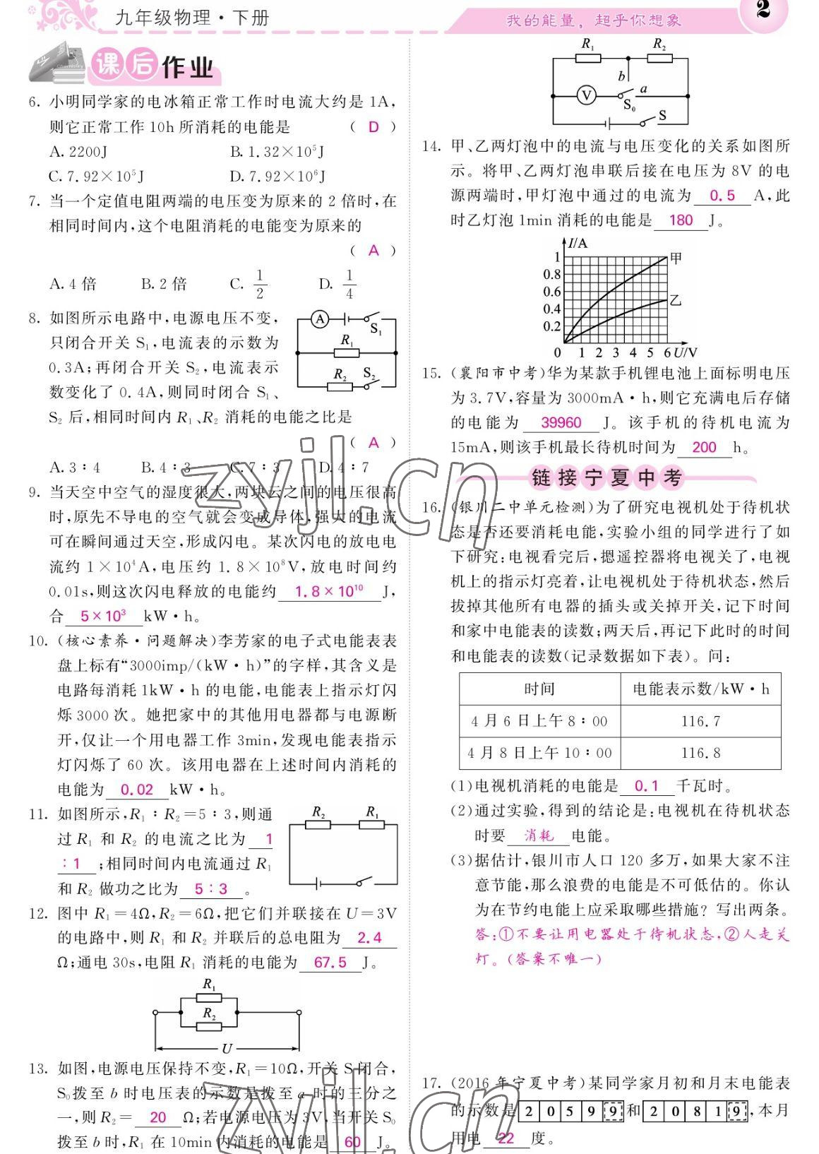 2023年課堂點(diǎn)睛九年級(jí)物理下冊(cè)人教版寧夏專版 參考答案第2頁(yè)