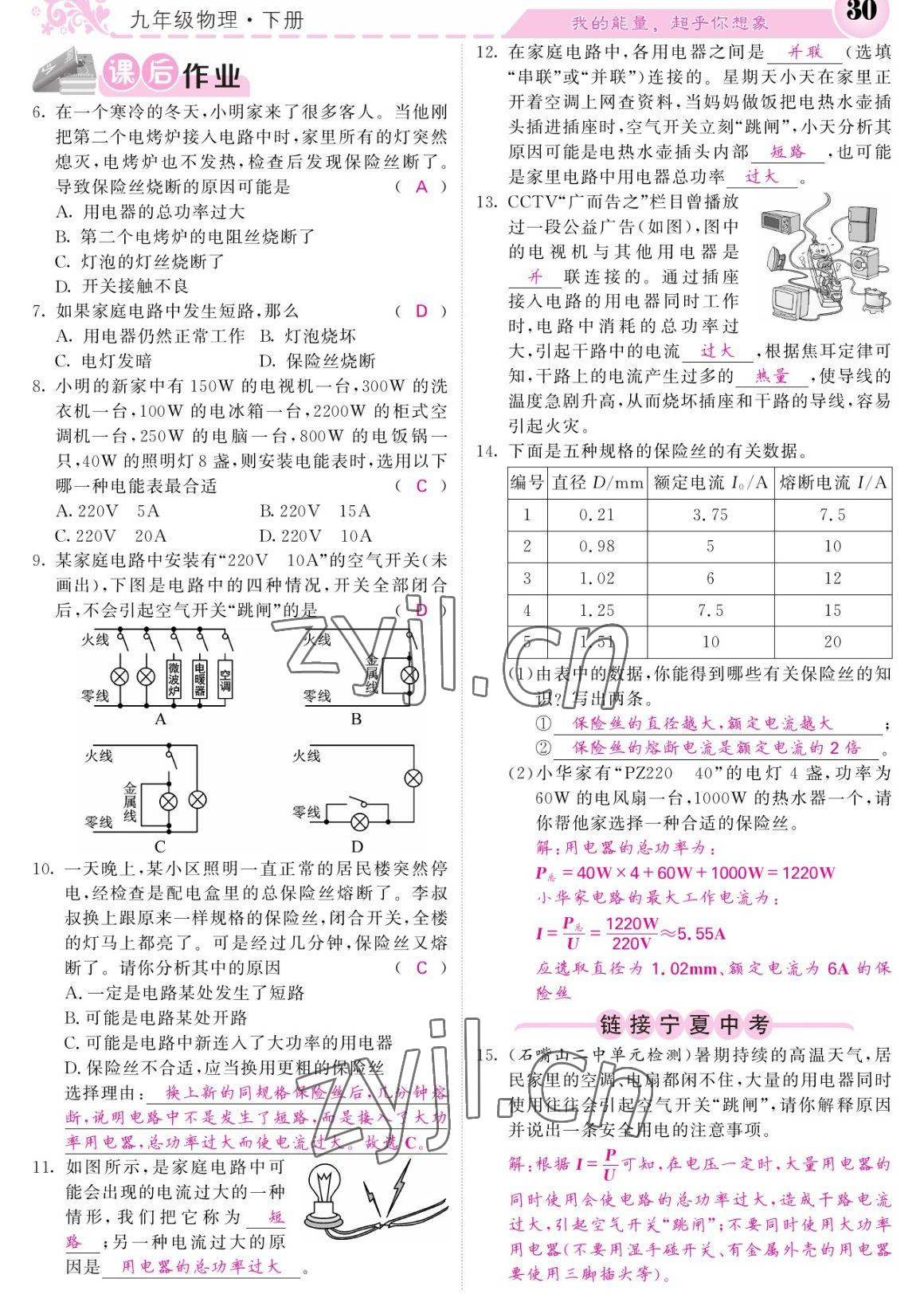 2023年課堂點(diǎn)睛九年級(jí)物理下冊(cè)人教版寧夏專版 參考答案第30頁(yè)