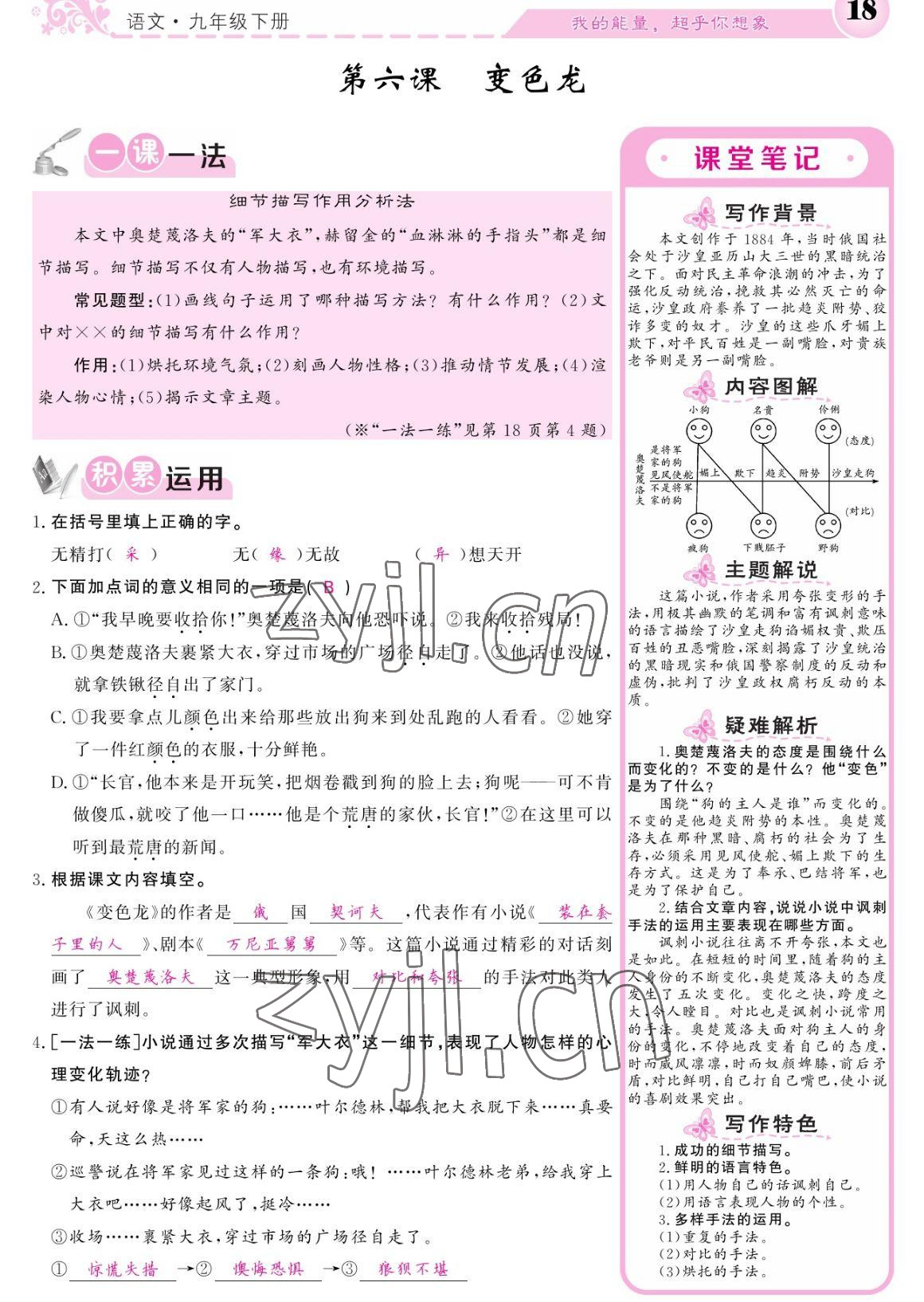 2023年課堂點睛九年級語文下冊人教版寧夏專版 參考答案第18頁