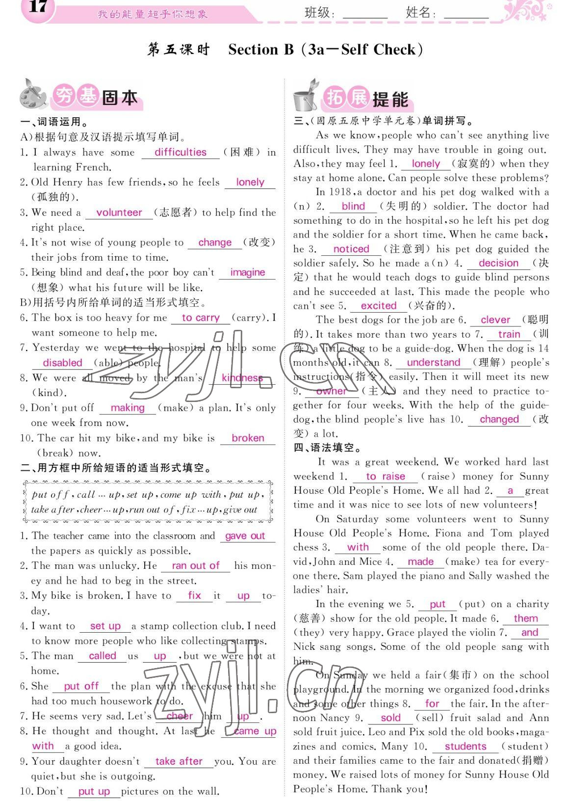 2023年課堂點睛八年級英語下冊人教版寧夏專版 參考答案第17頁