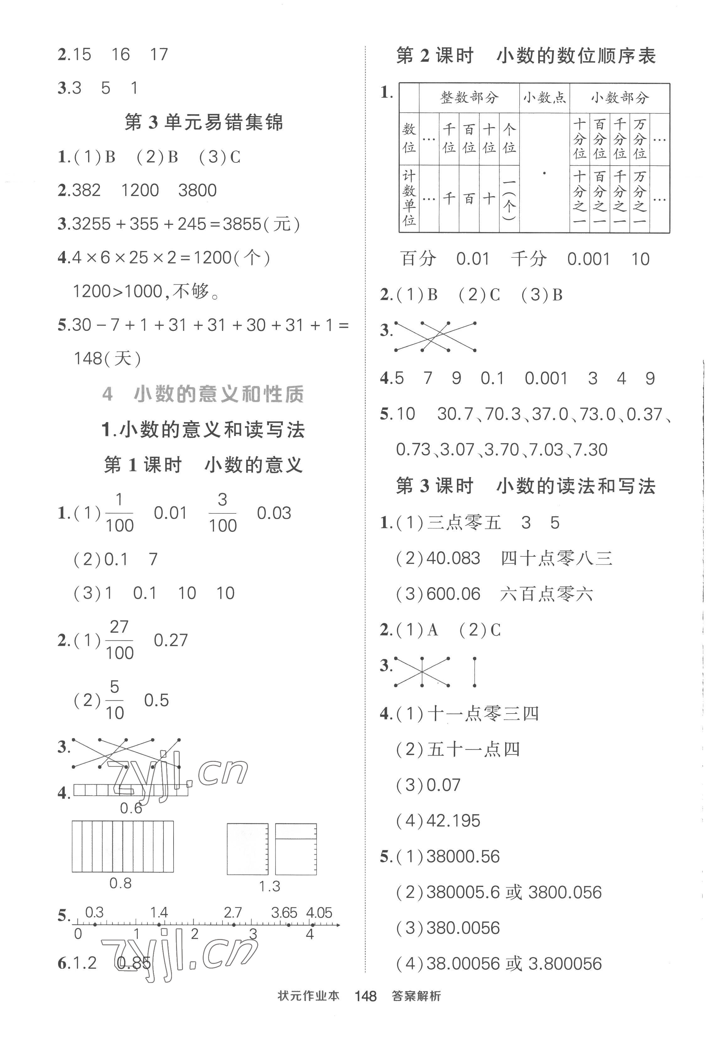 2023年黃岡狀元成才路狀元作業(yè)本四年級數(shù)學下冊人教版貴州專版 參考答案第6頁