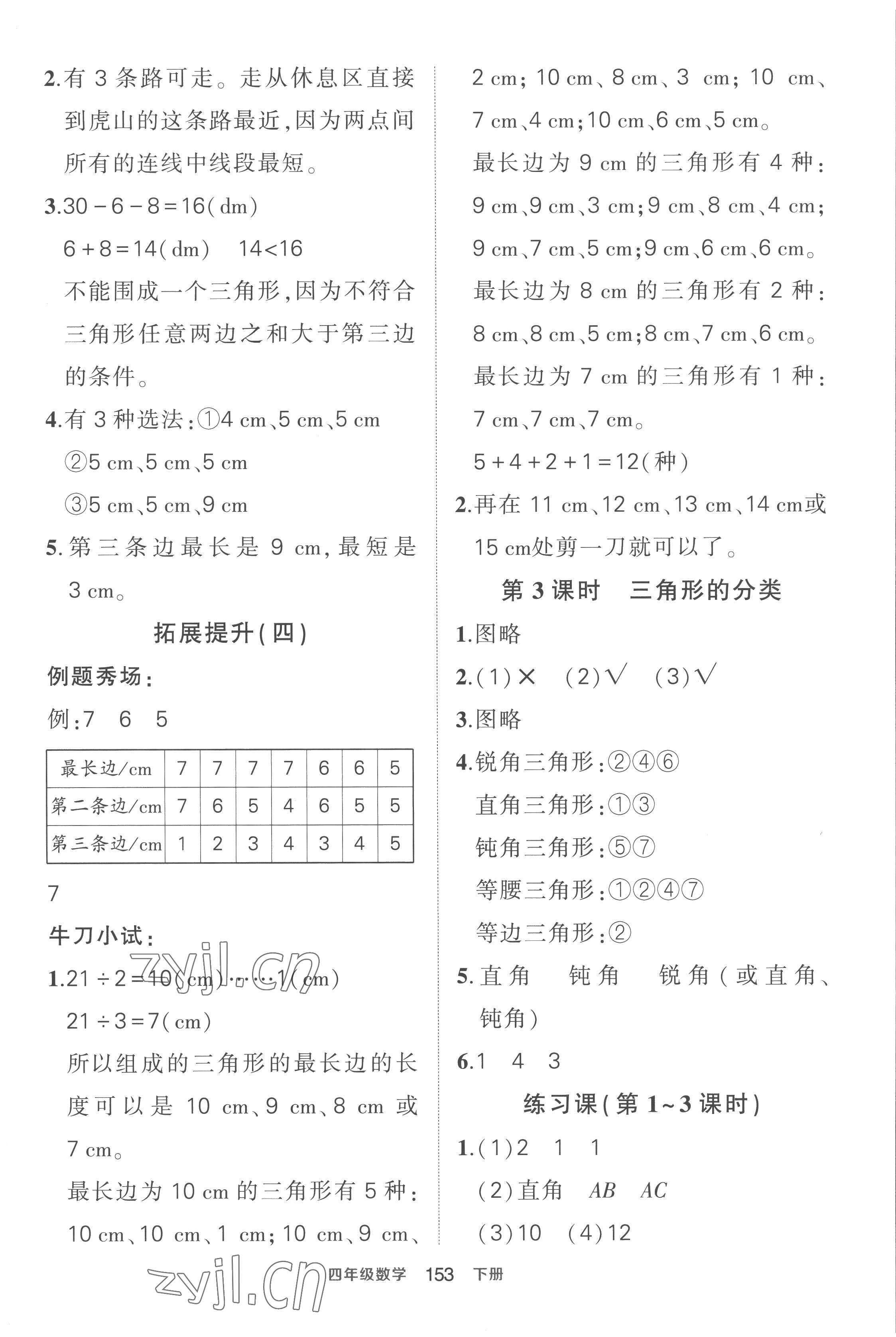 2023年黄冈状元成才路状元作业本四年级数学下册人教版贵州专版 参考答案第11页