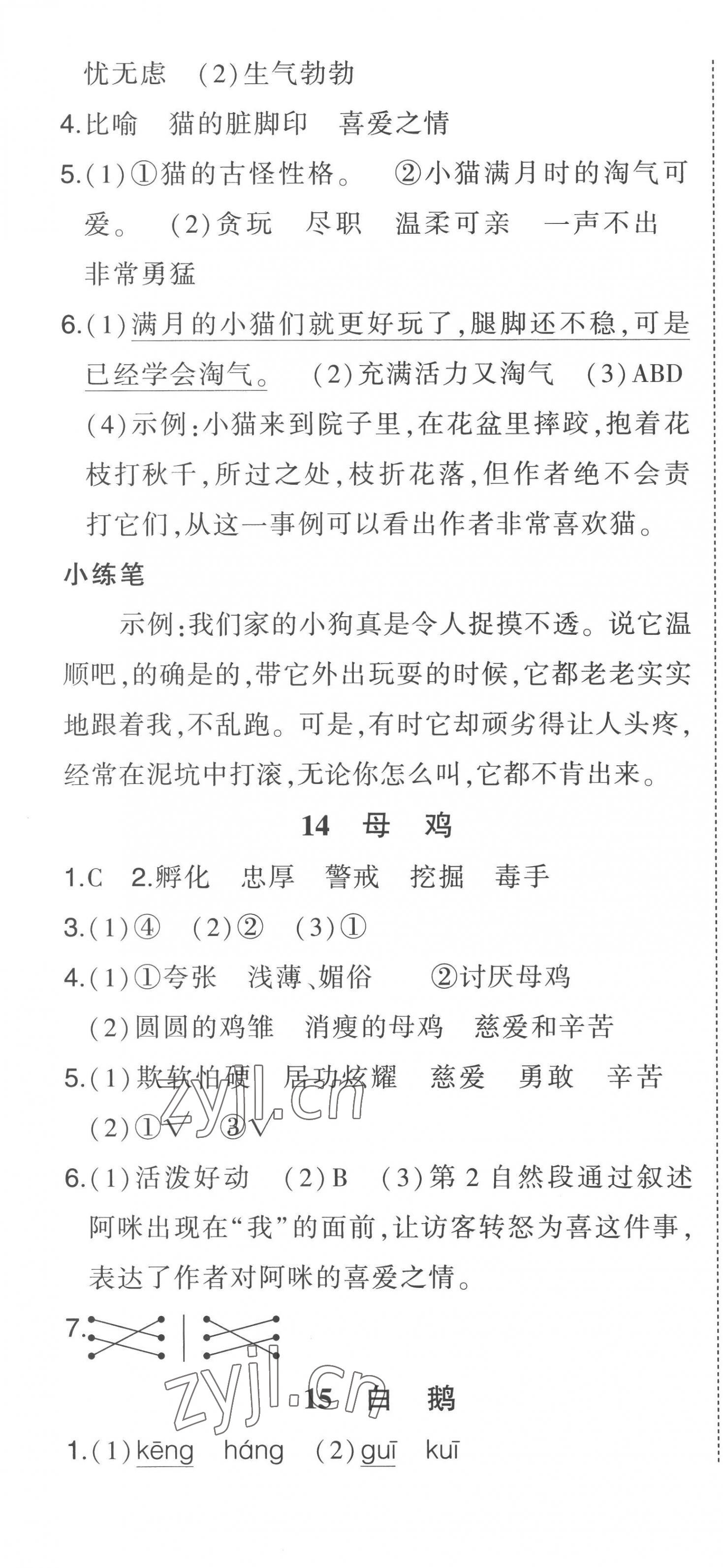 2023年黄冈状元成才路状元作业本四年级语文下册人教版贵州专版 参考答案第10页