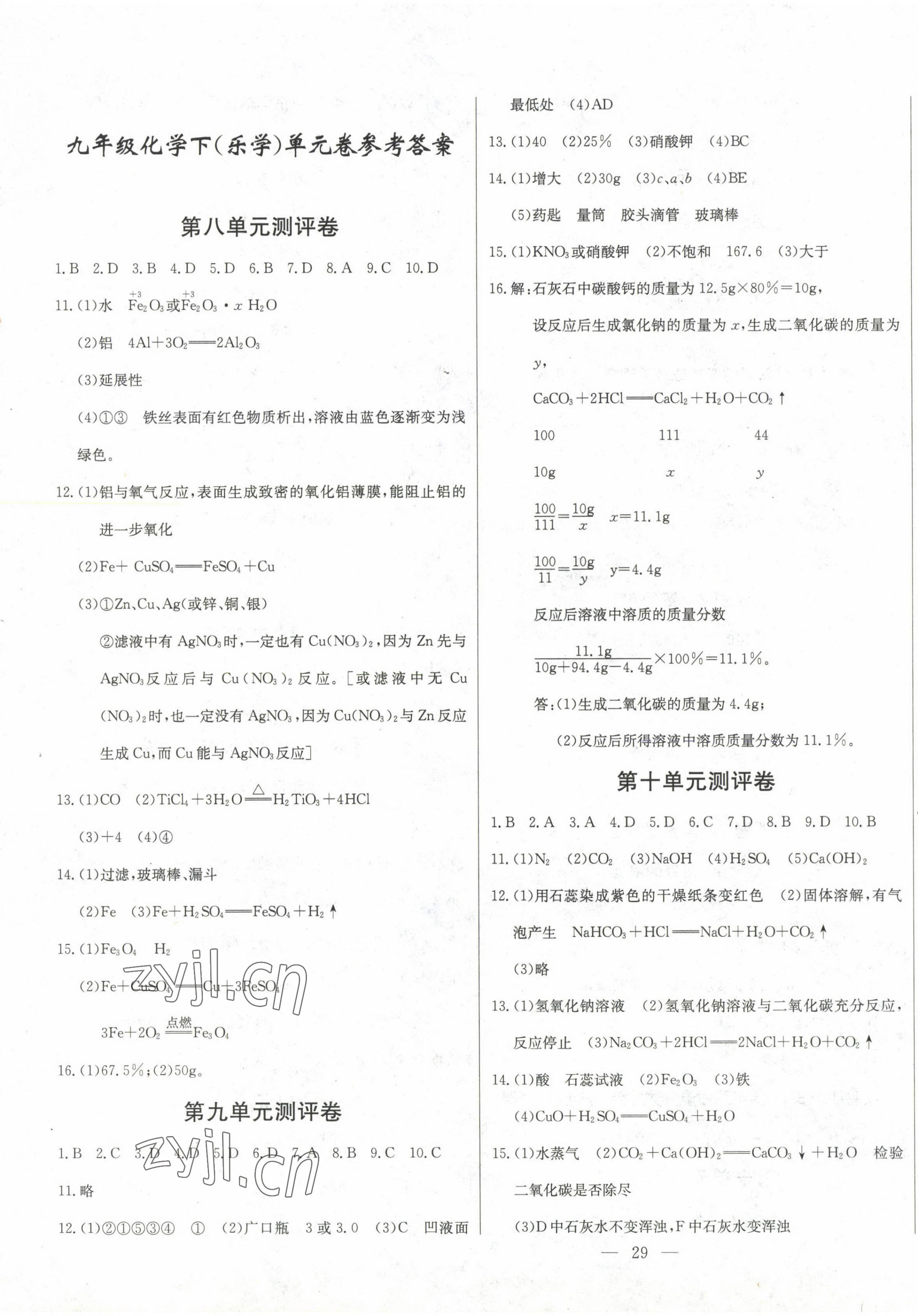 2023年乐学课堂课时学讲练九年级化学下册人教版 参考答案第1页