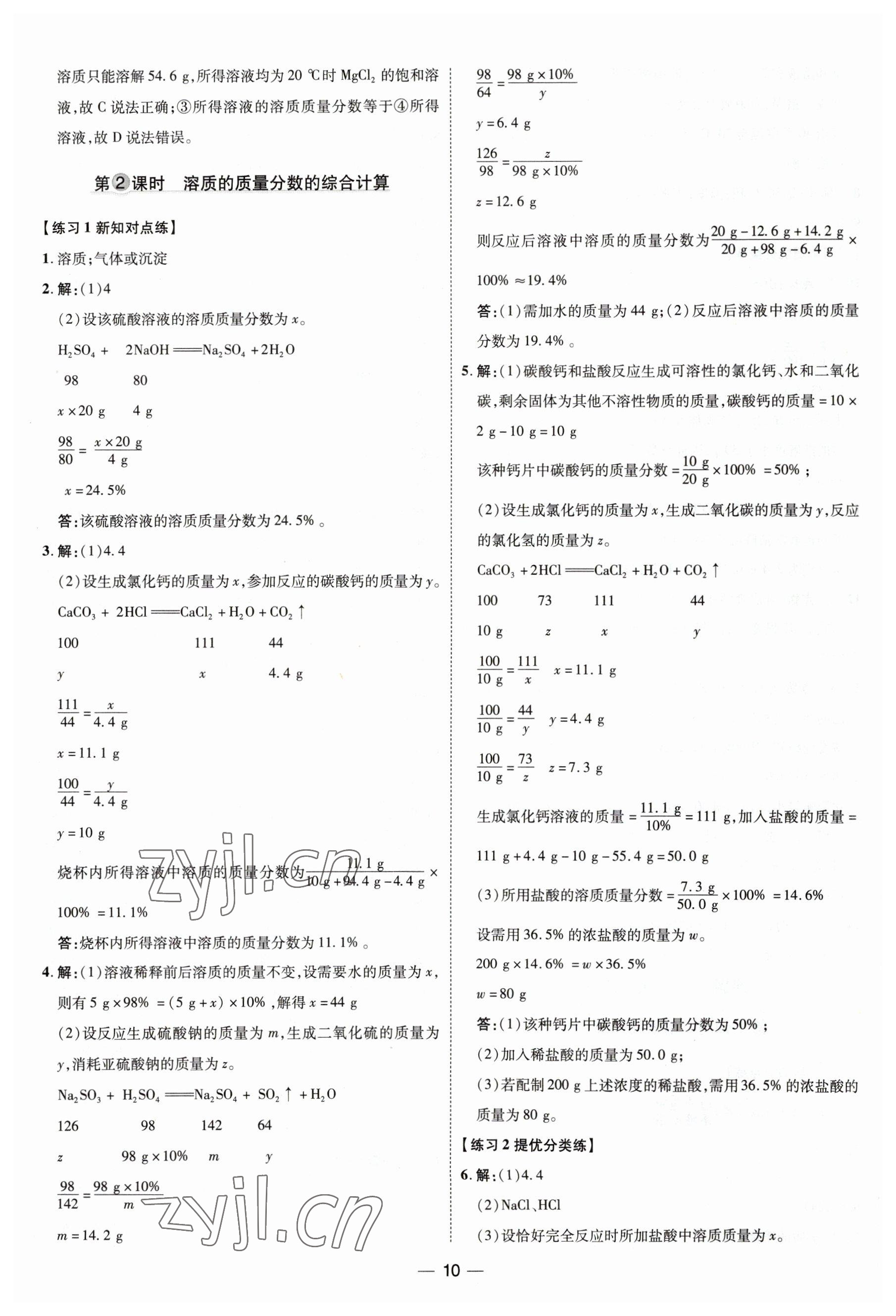 2023年點(diǎn)撥訓(xùn)練九年級(jí)化學(xué)下冊(cè)人教版 參考答案第10頁