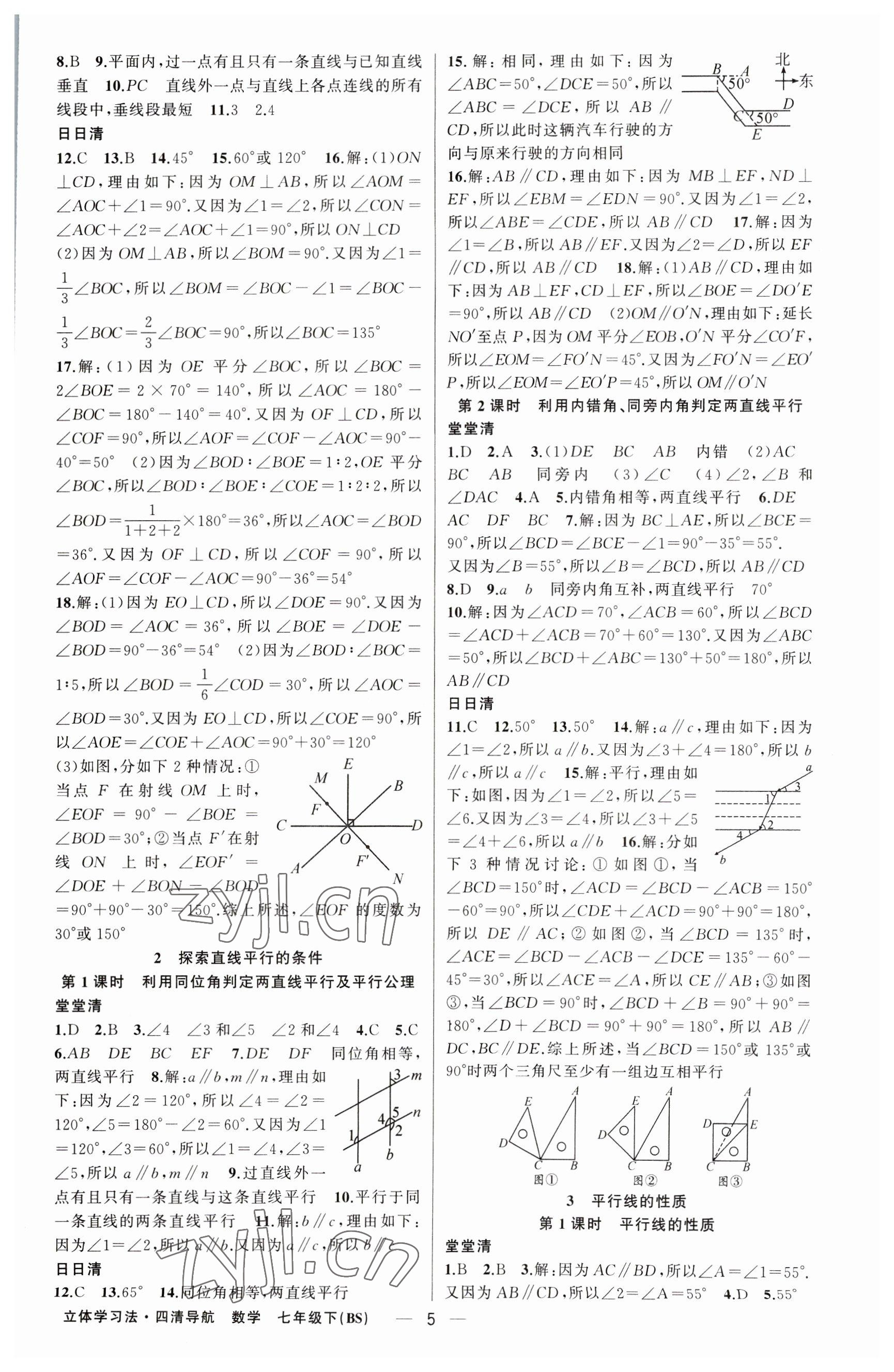 2023年四清導航七年級數(shù)學下冊北師大版遼寧專版 參考答案第5頁