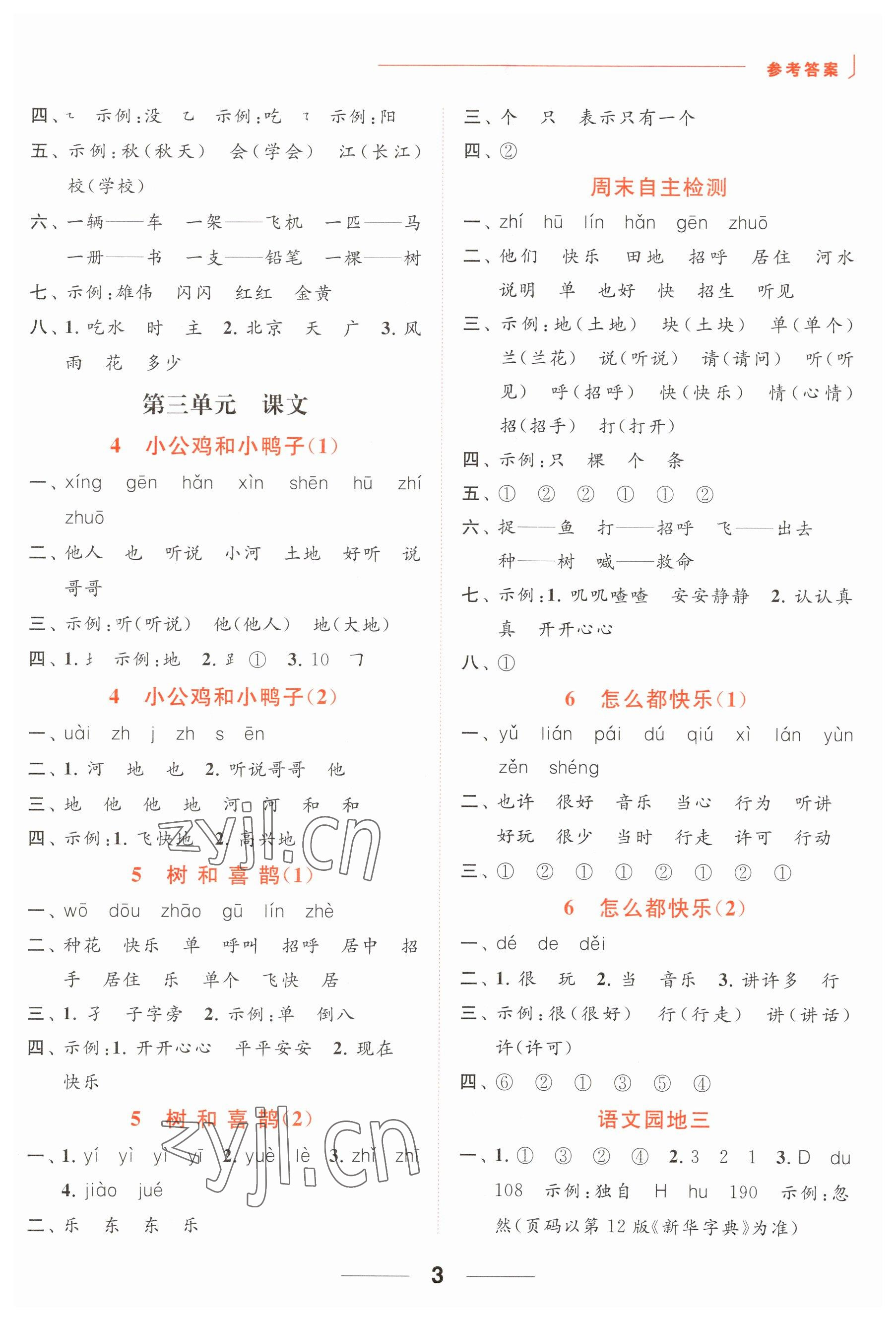 2023年亮點(diǎn)給力默寫天天練一年級(jí)語(yǔ)文下冊(cè)人教版 參考答案第3頁(yè)