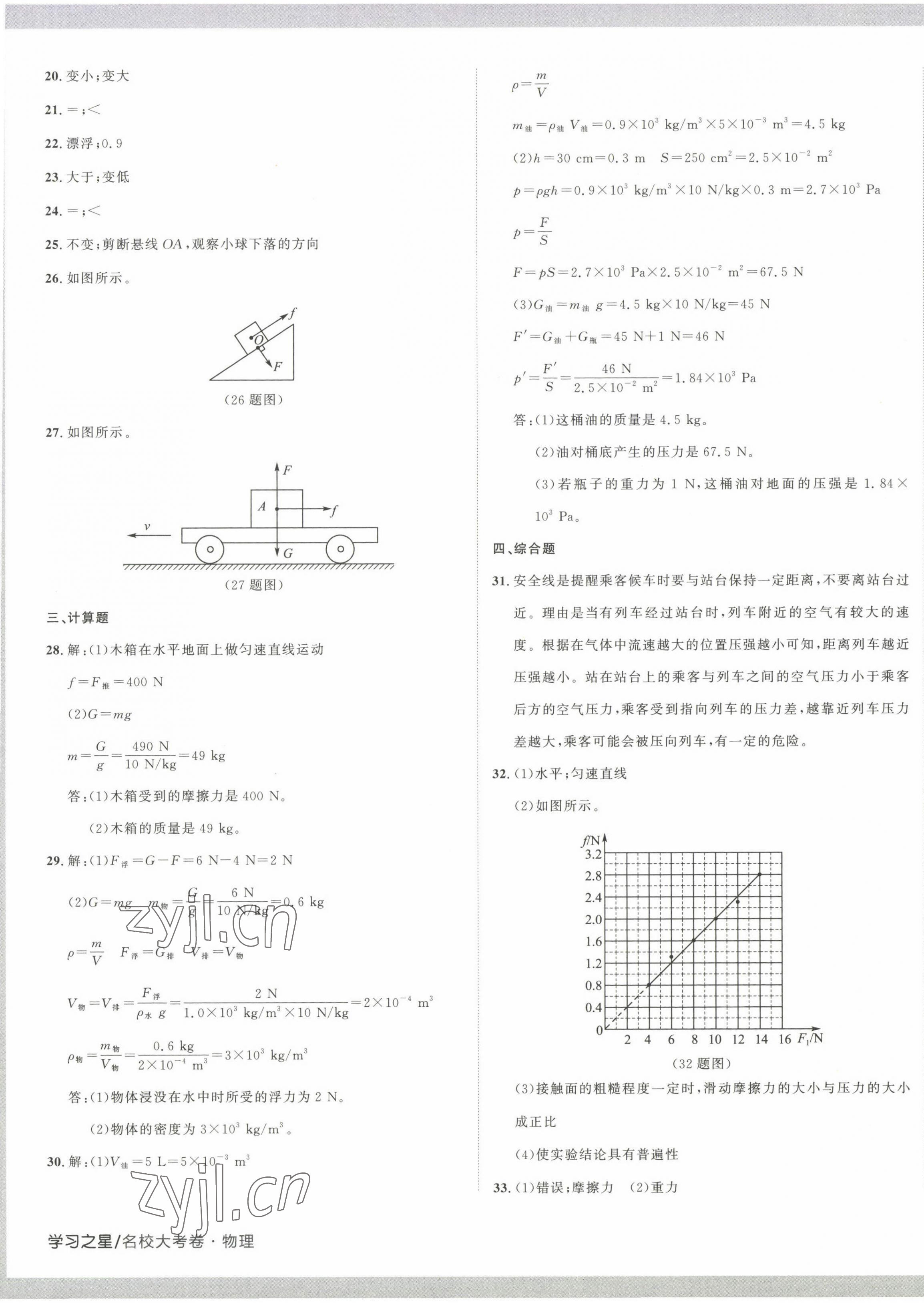 2023年名校大考卷八年級物理下冊人教版大連專版 參考答案第5頁