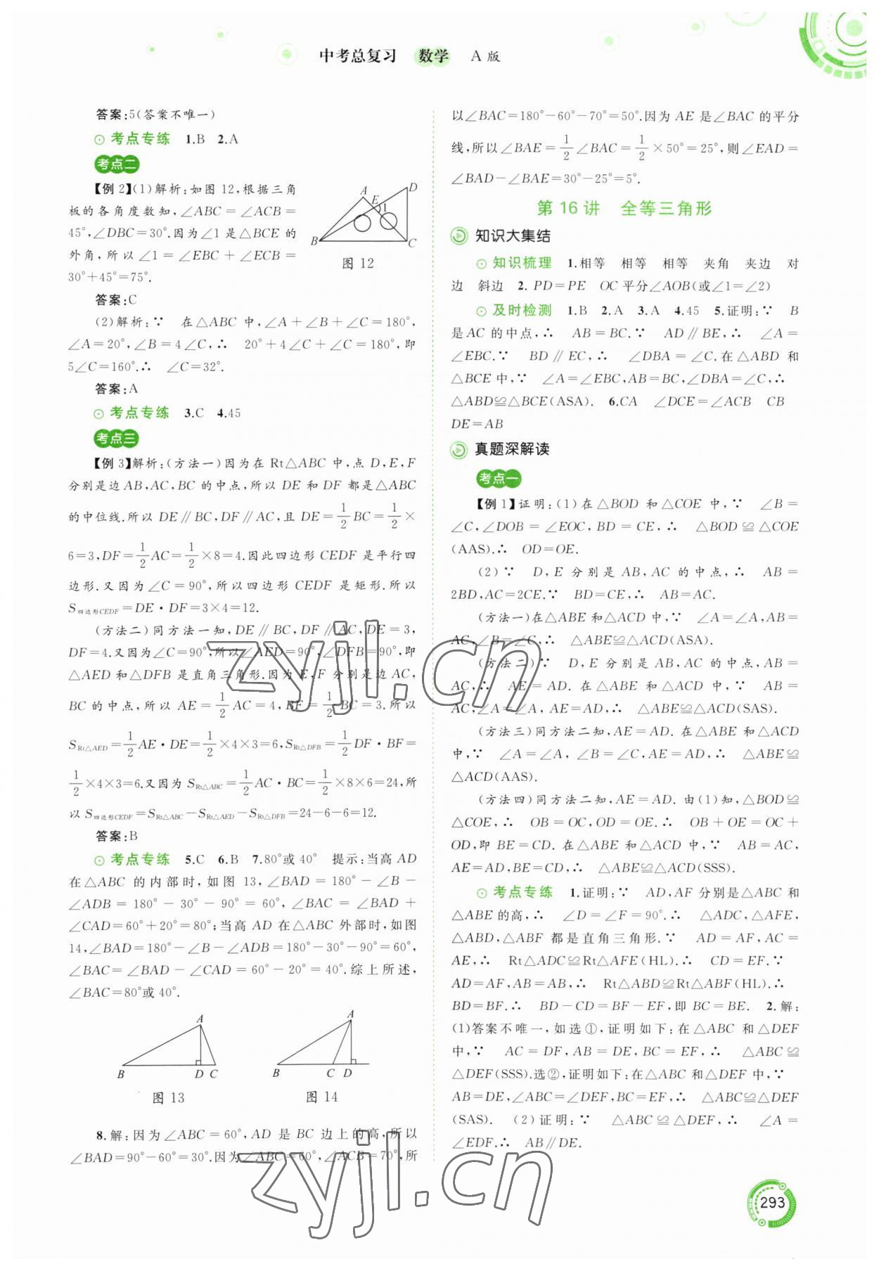 2023年中考先鋒中考總復(fù)習(xí)廣西師范大學(xué)出版社數(shù)學(xué)人教版 參考答案第14頁