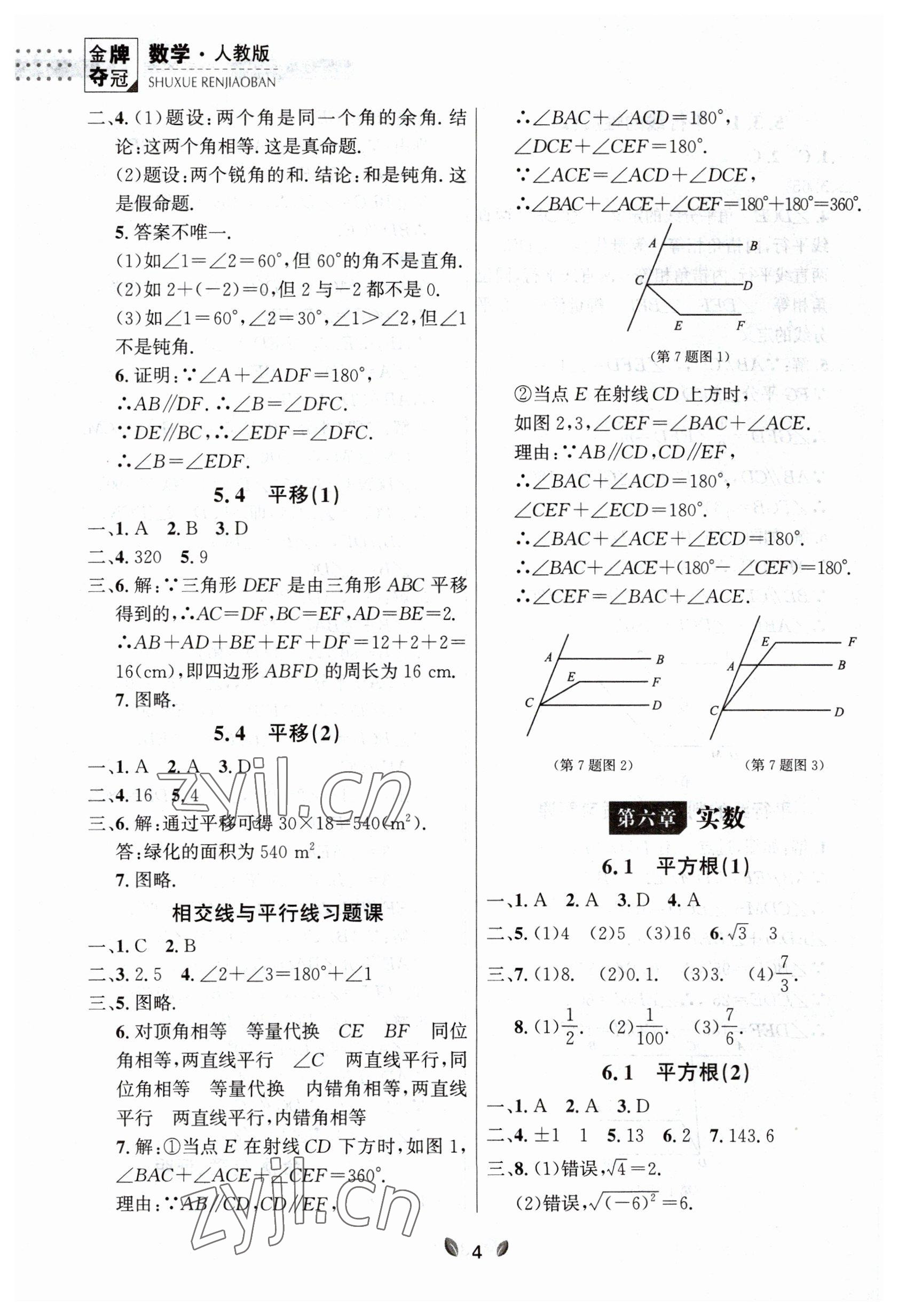 2023年点石成金金牌夺冠七年级数学下册人教版大连专版 参考答案第4页