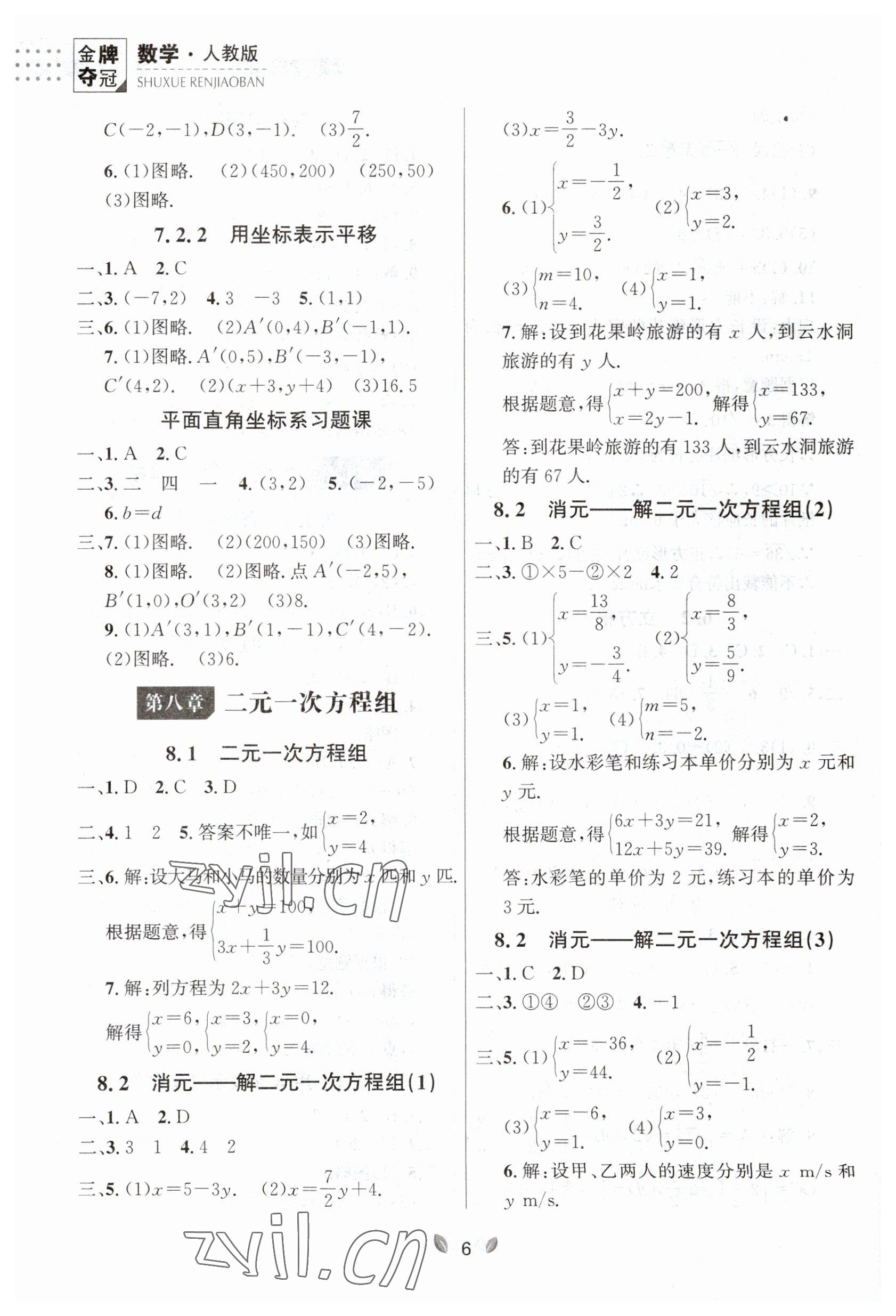 2023年点石成金金牌夺冠七年级数学下册人教版大连专版 参考答案第6页