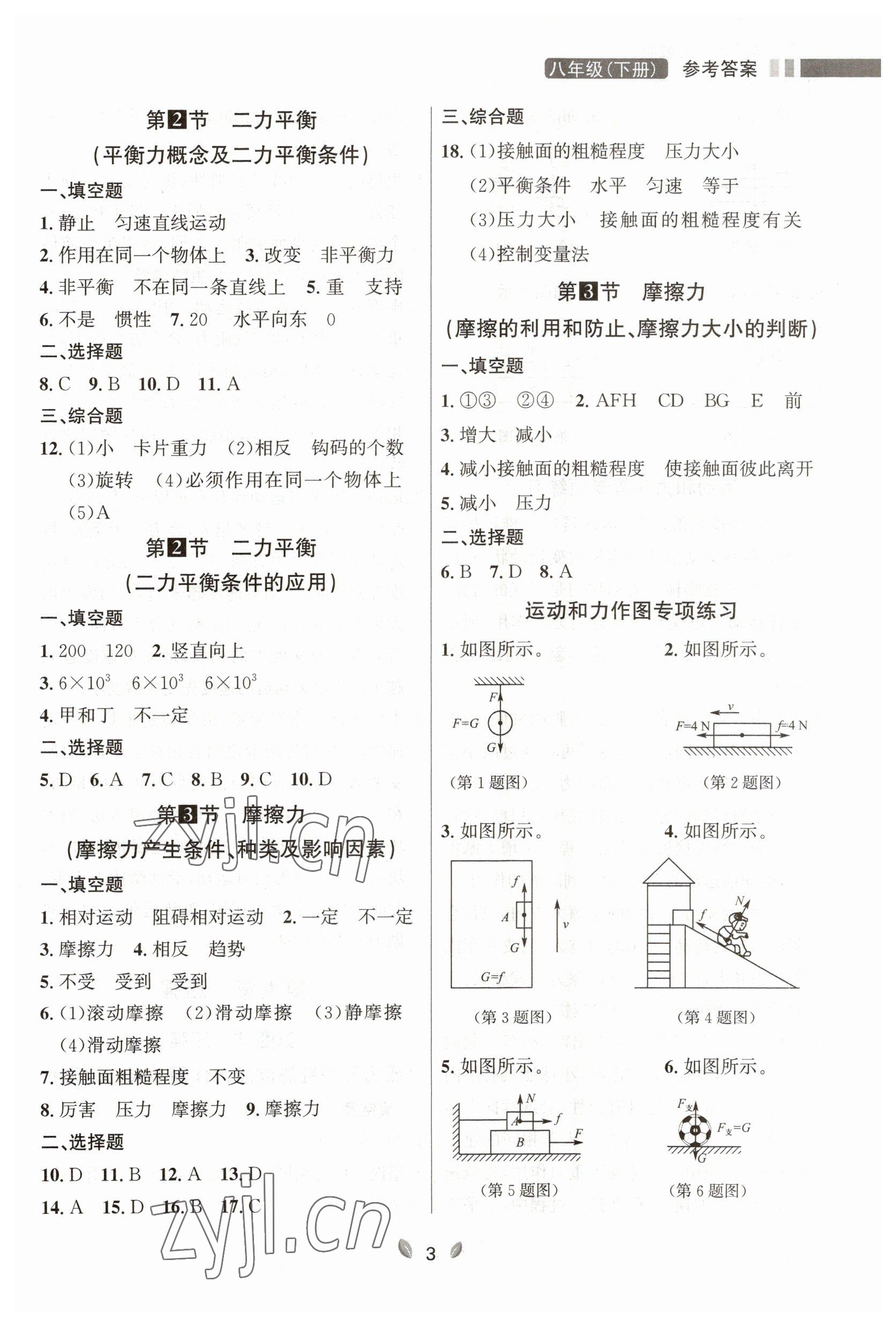 2023年點石成金金牌奪冠八年級物理下冊人教版大連專版 參考答案第3頁