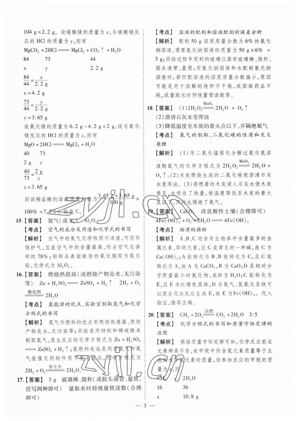 2023年原創(chuàng)仿真卷化學(xué)中考河南專版 參考答案第3頁